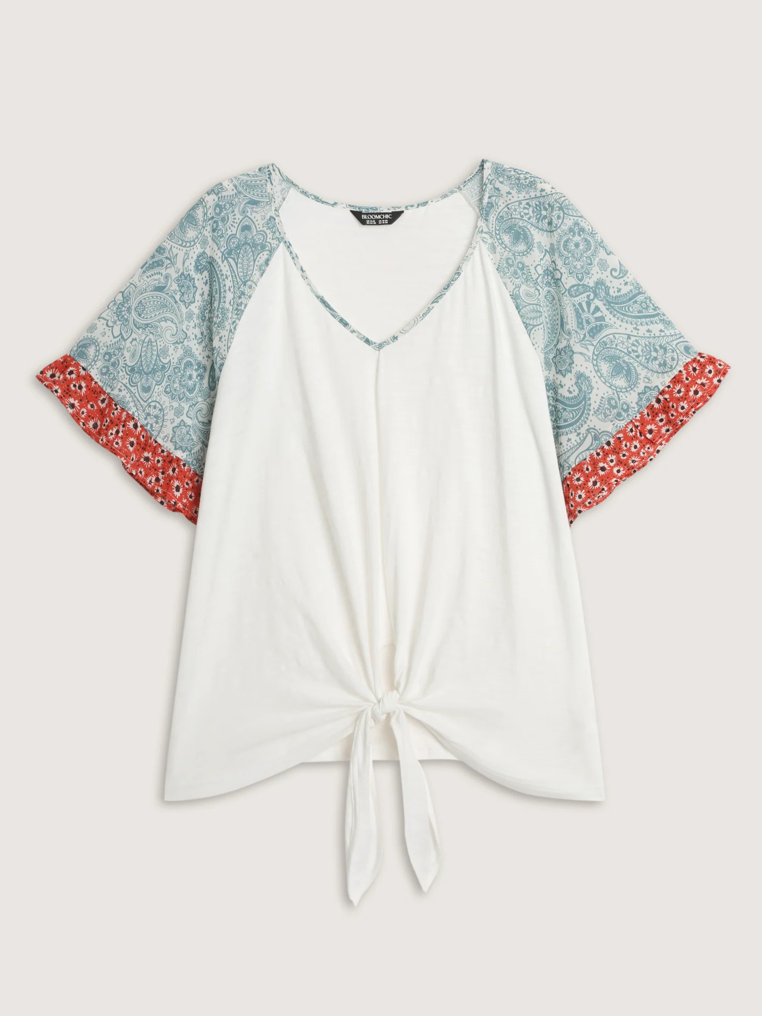 Pure Cotton Floral Sleeve Knotted T-Shirt - Image 7