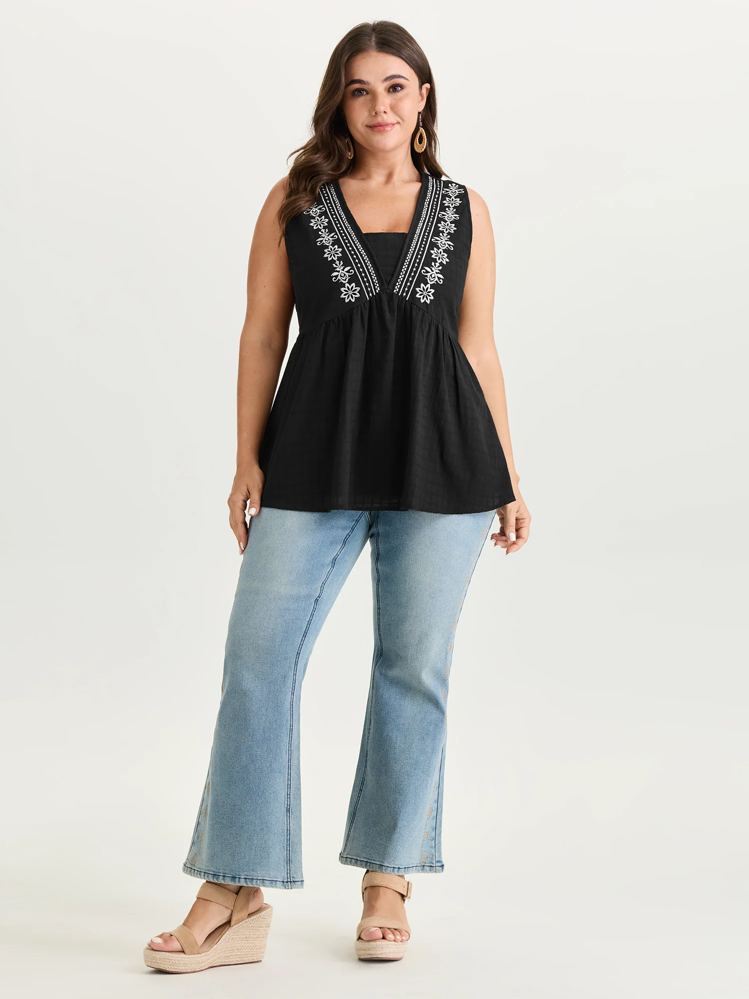 Pure Cotton Jacquard Embroidered Tank Top - Image 10