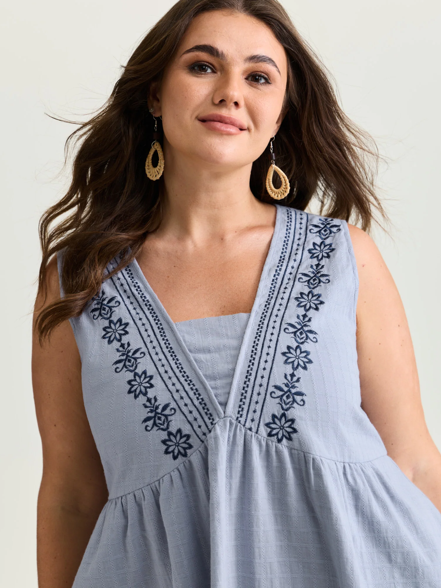 Pure Cotton Jacquard Embroidered Tank Top - Image 13