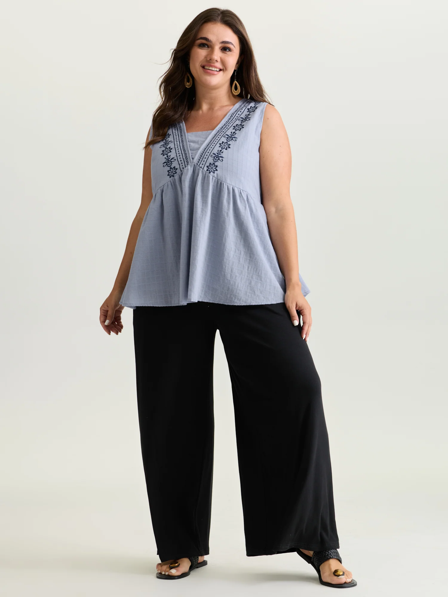Pure Cotton Jacquard Embroidered Tank Top - Image 14