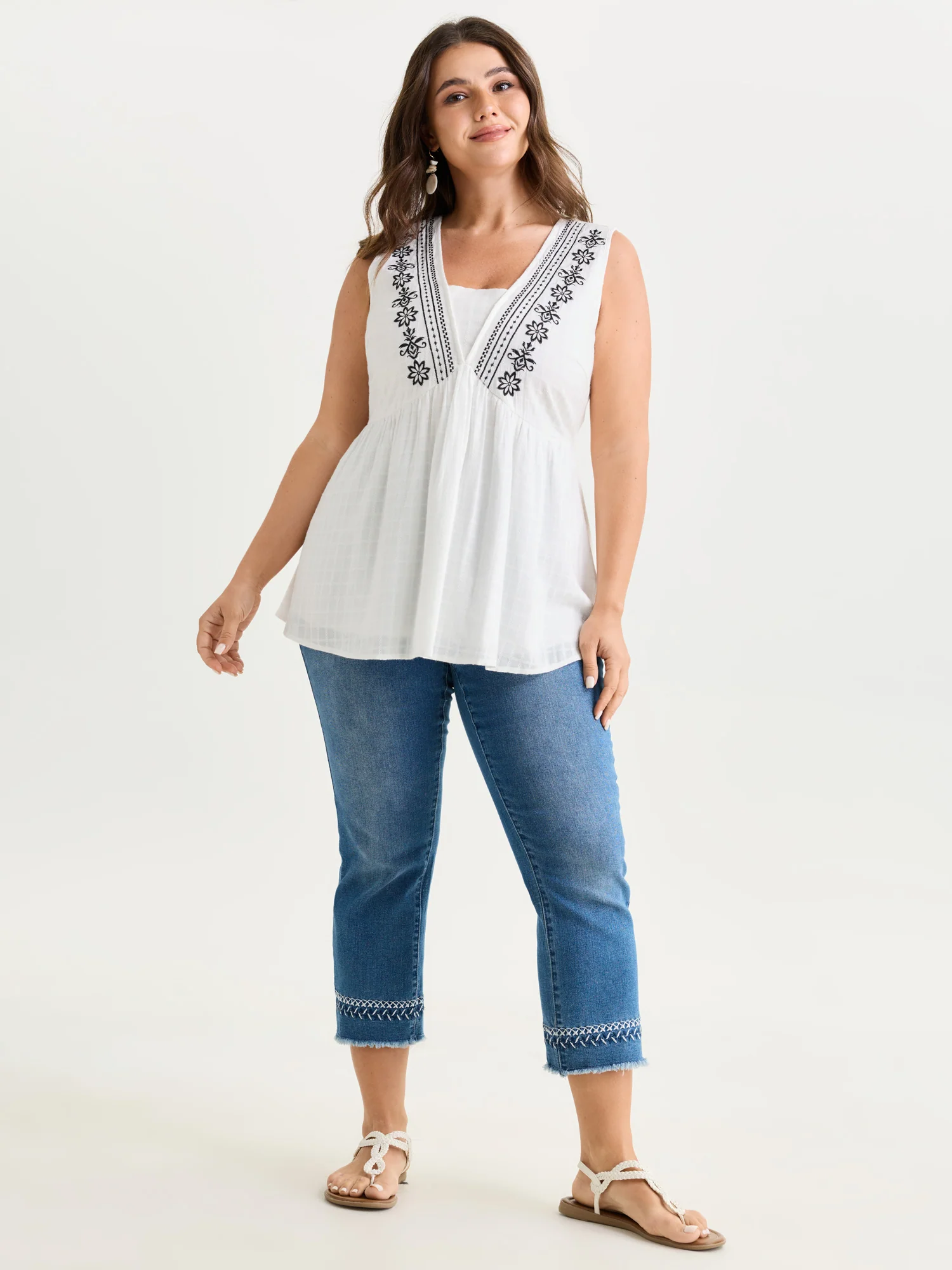 Pure Cotton Jacquard Embroidered Tank Top - Image 3