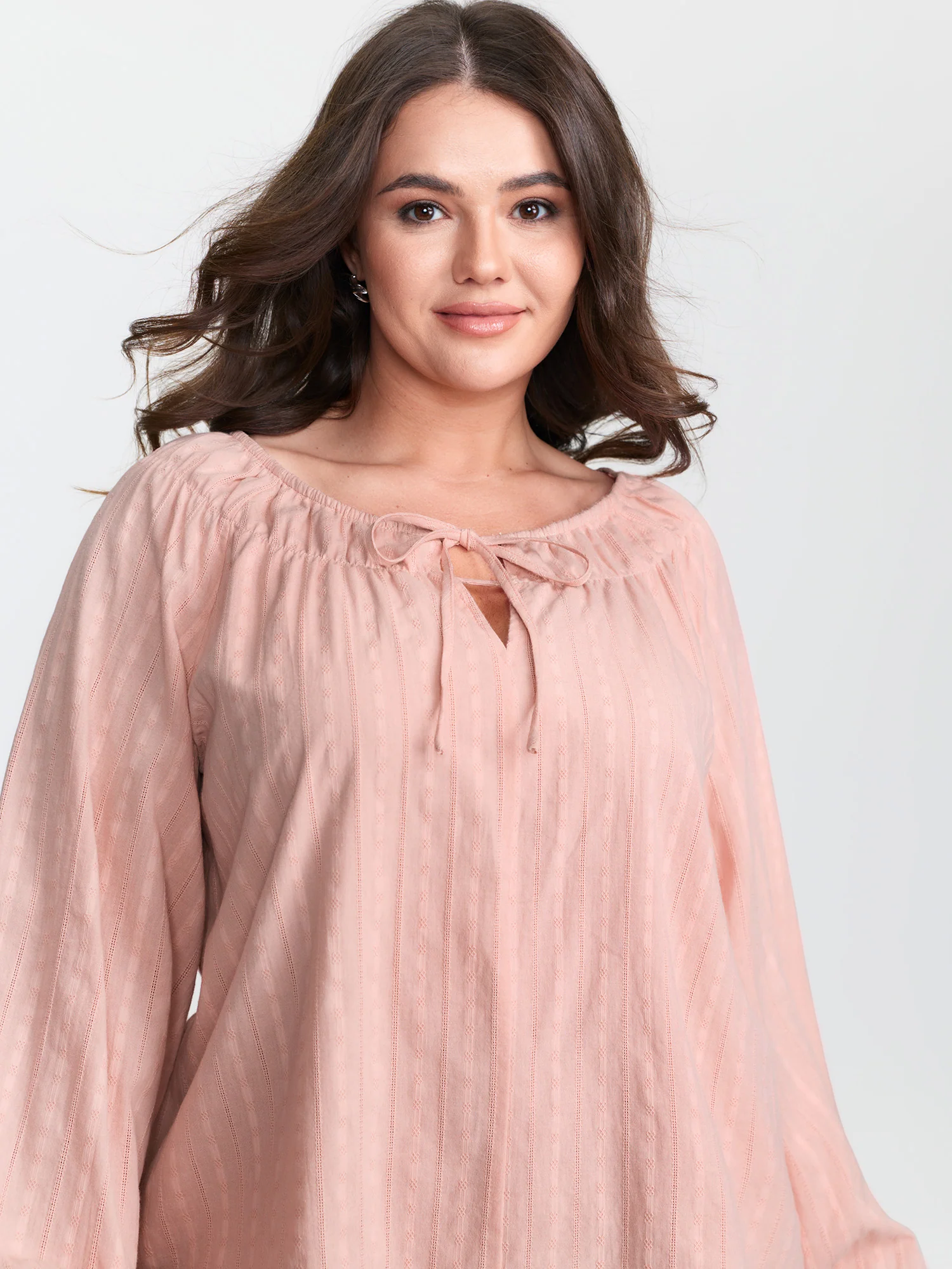 Pure Cotton Jacquard Neck-Tie Blouse - Image 2