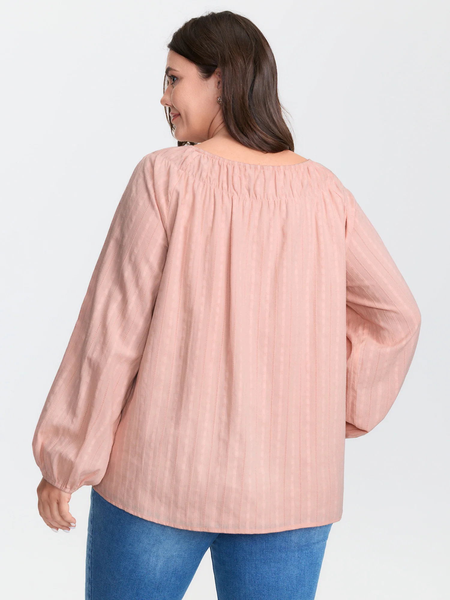 Pure Cotton Jacquard Neck-Tie Blouse - Image 4