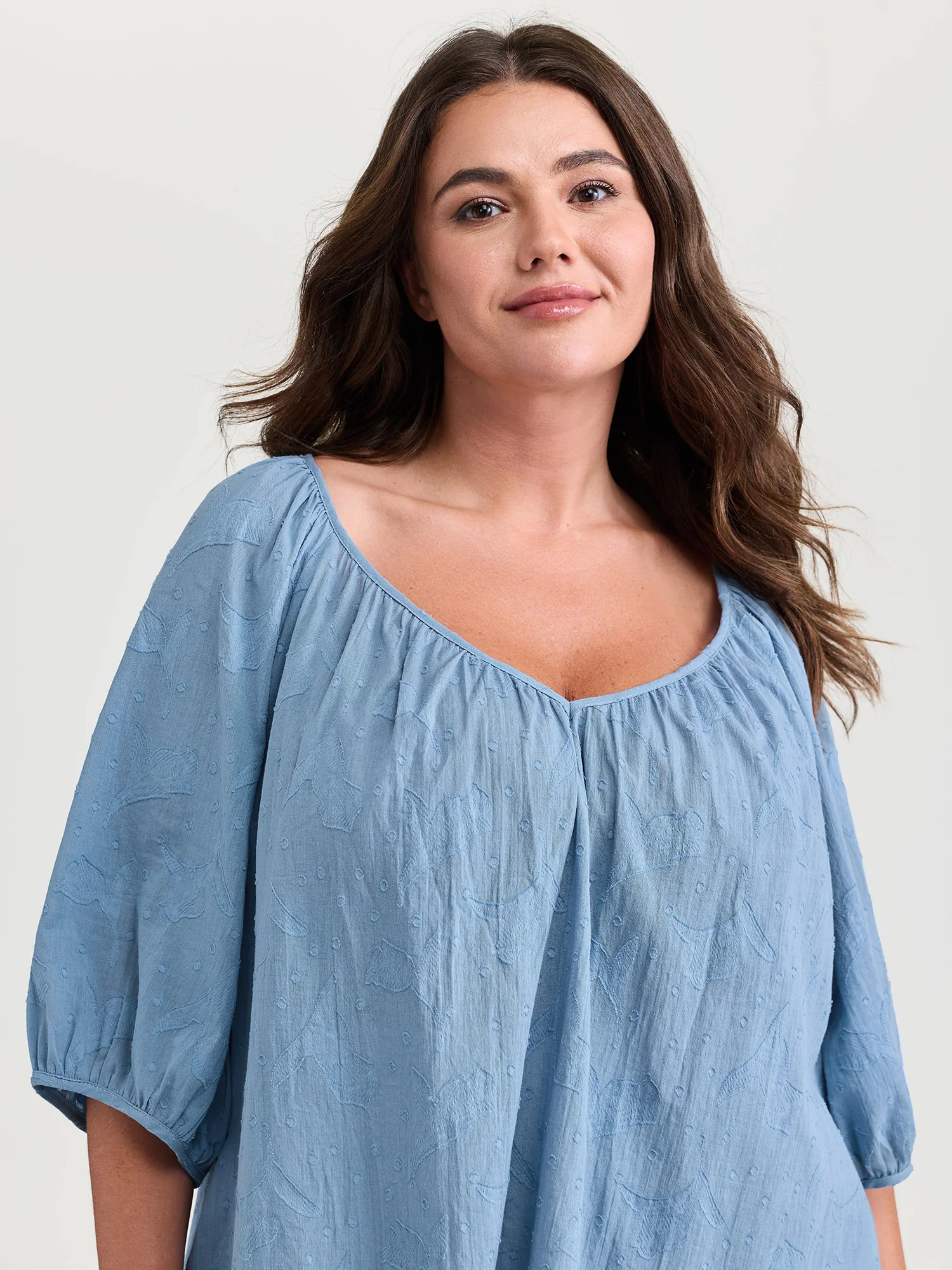 Pure Cotton Jacquard Pleated Blouse - Image 3