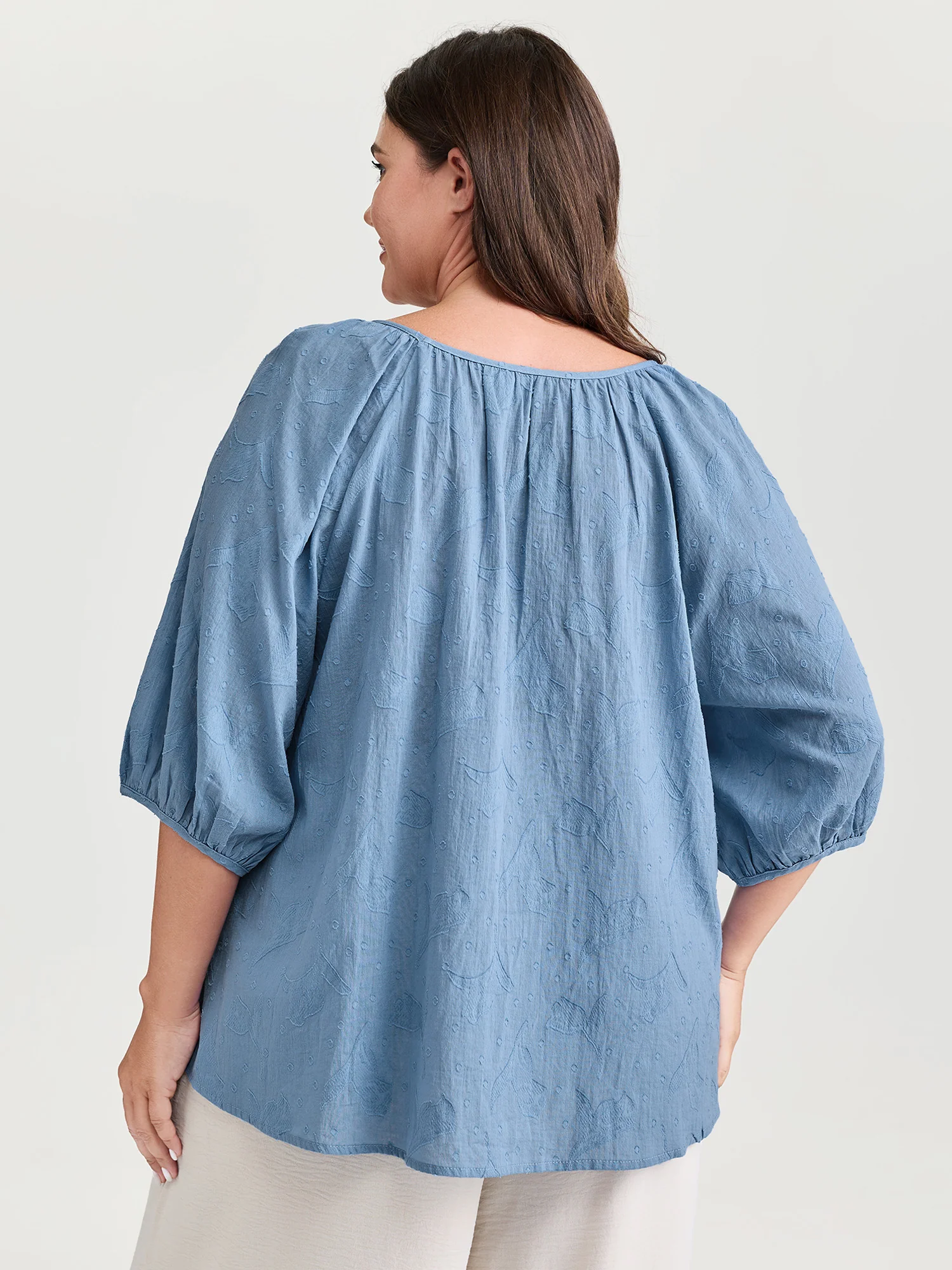 Pure Cotton Jacquard Pleated Blouse - Image 4