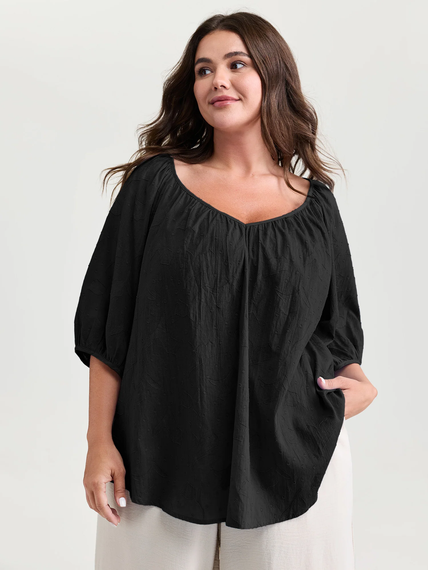 Pure Cotton Jacquard Pleated Blouse - Image 7