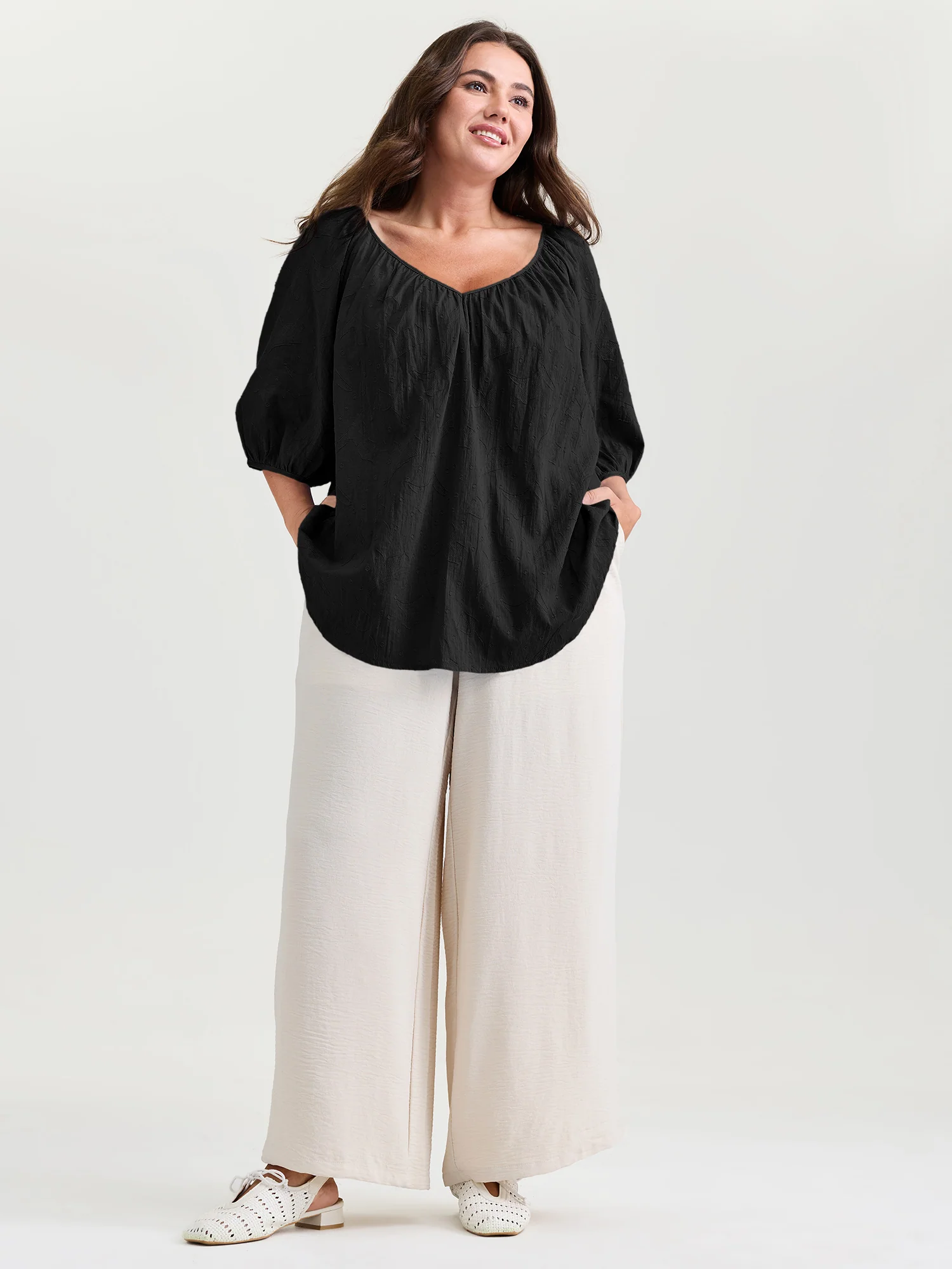 Pure Cotton Jacquard Pleated Blouse - Image 8