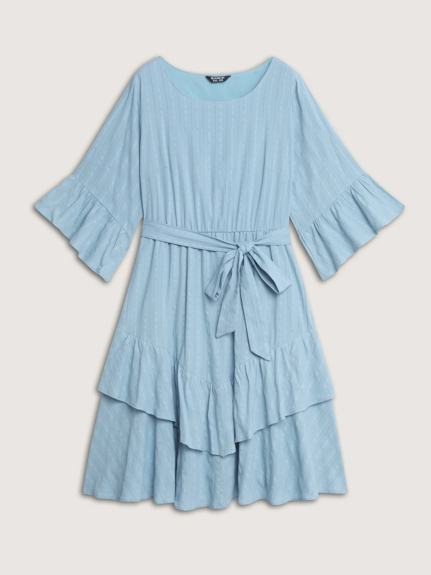 Pure Cotton Jacquard Textured Waist-Tie Midi Dress - Image 7