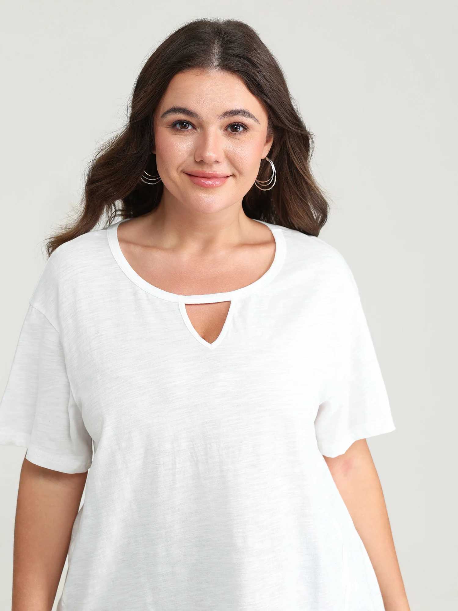 Pure Cotton Keyhole Neckline Flowy T-Shirt - Image 2