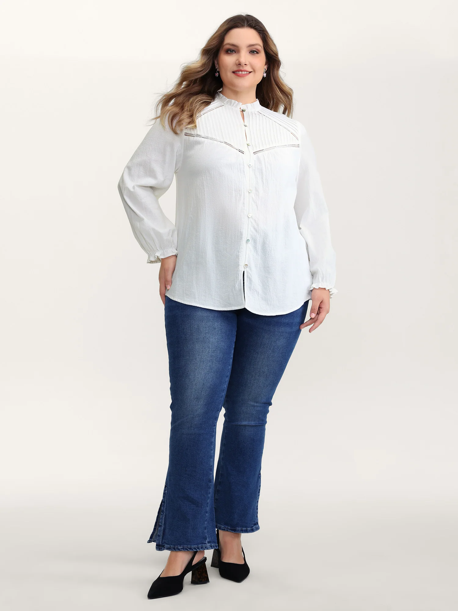 Pure Cotton Lace Trim Button Blouse - Image 3