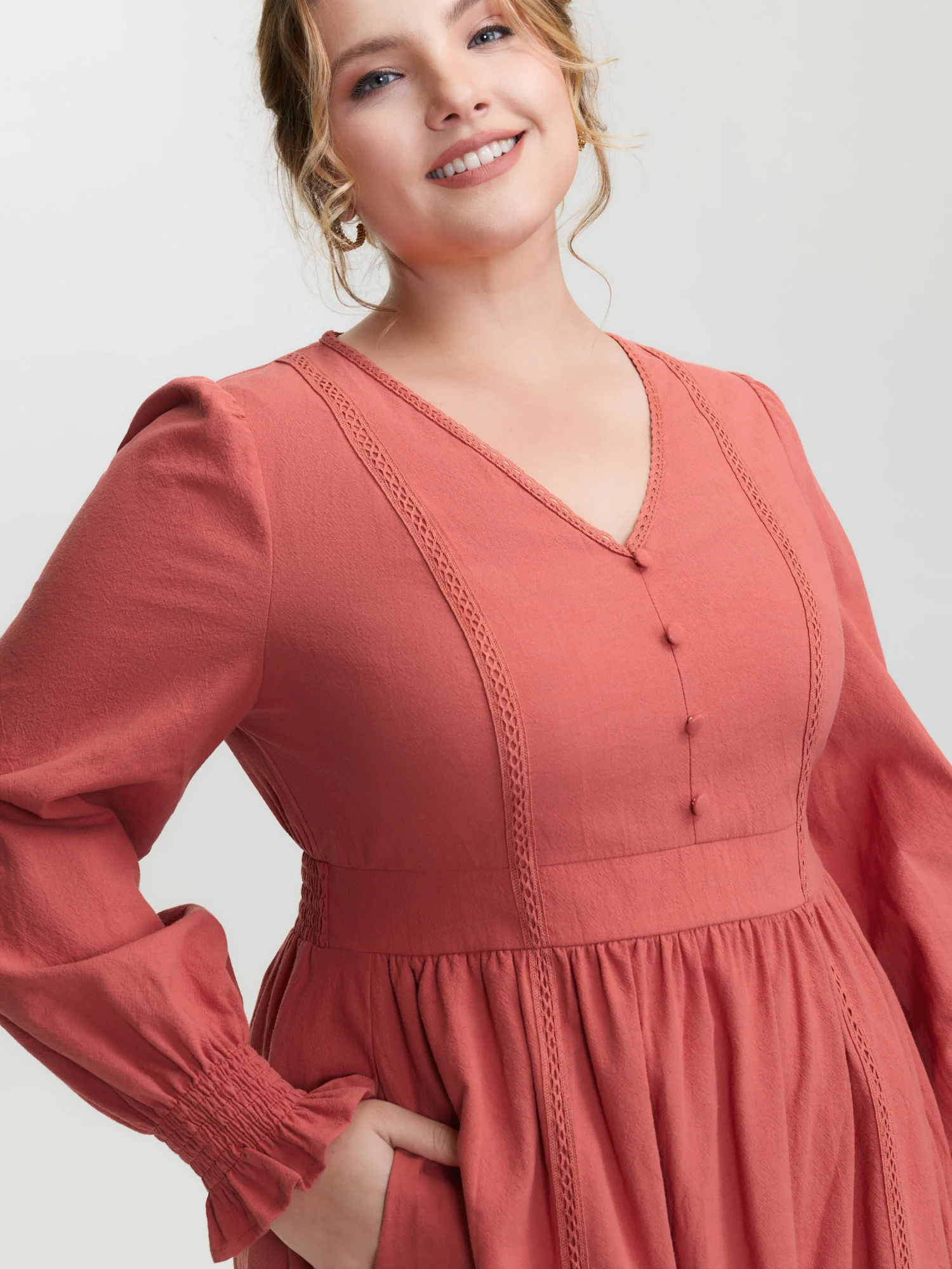Pure Cotton Lace Trim Knee-Length Dress - Image 2