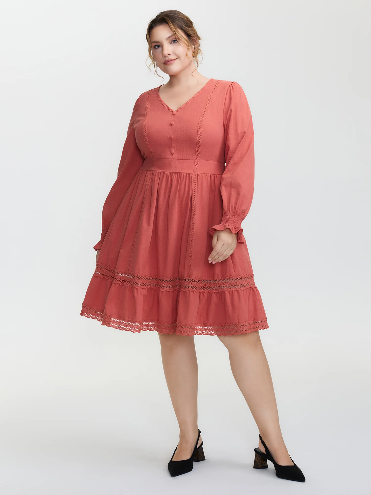 Pure Cotton Lace Trim Knee-Length Dress - Image 3