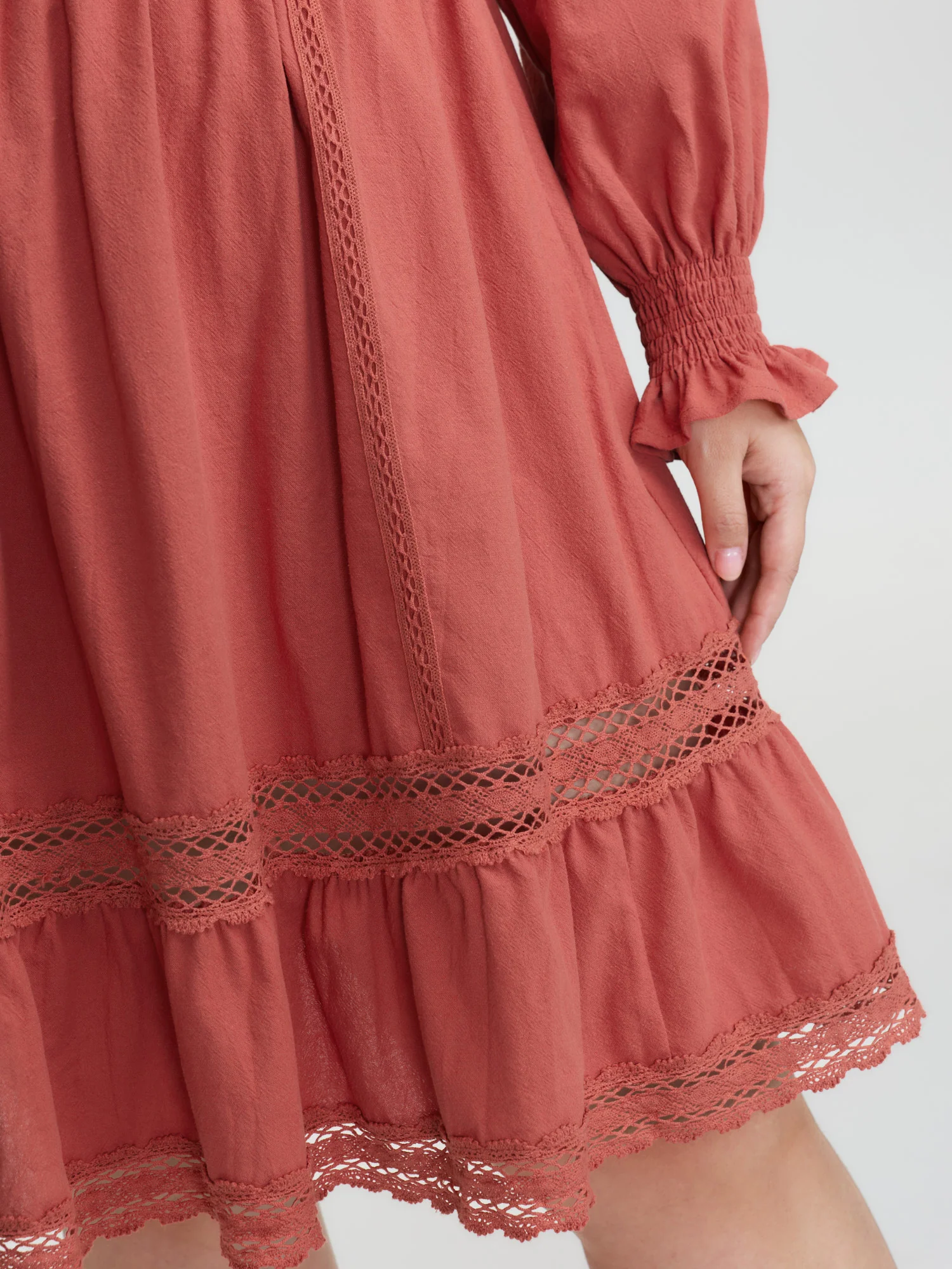 Pure Cotton Lace Trim Knee-Length Dress - Image 4
