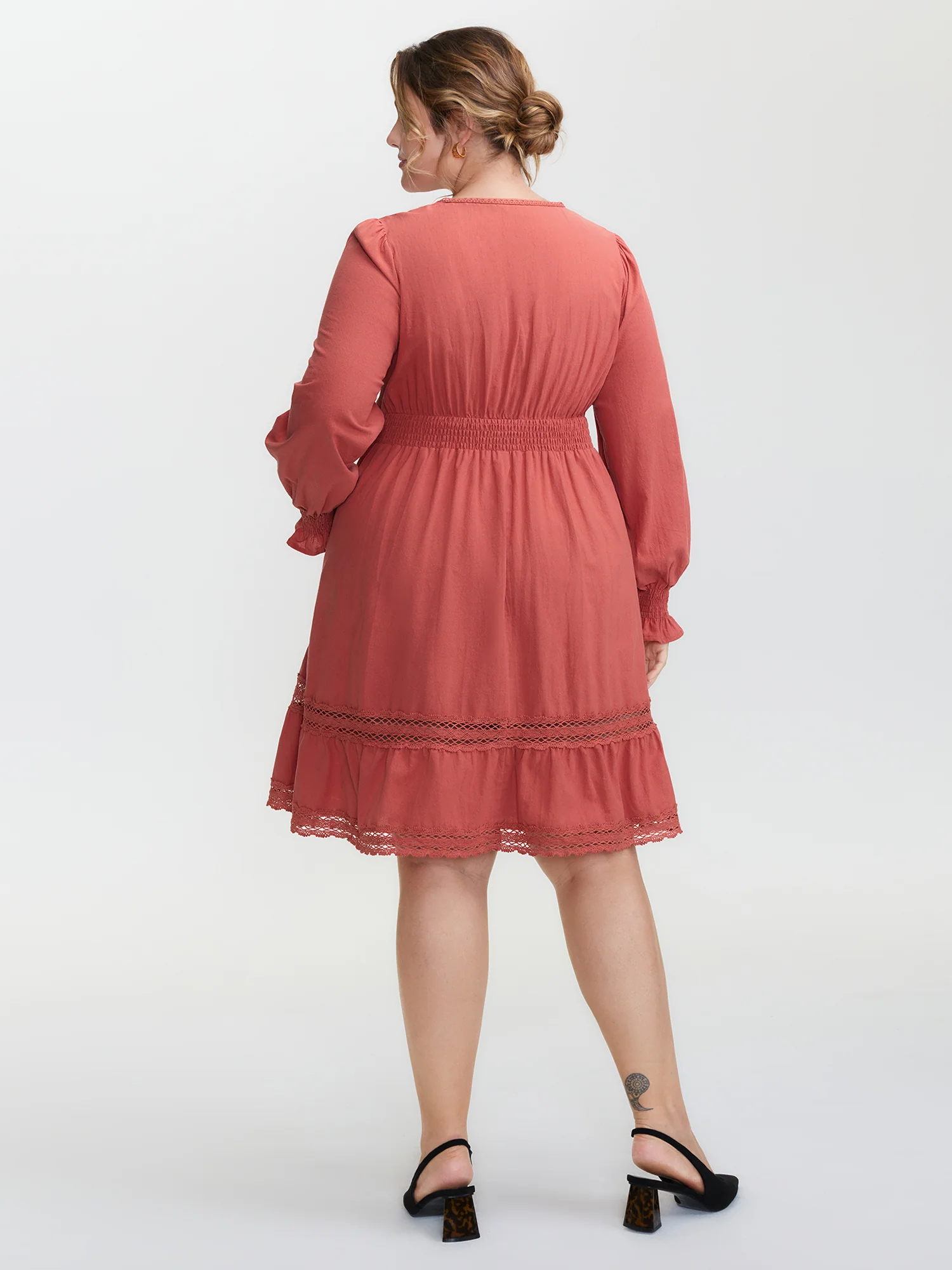 Pure Cotton Lace Trim Knee-Length Dress - Image 5
