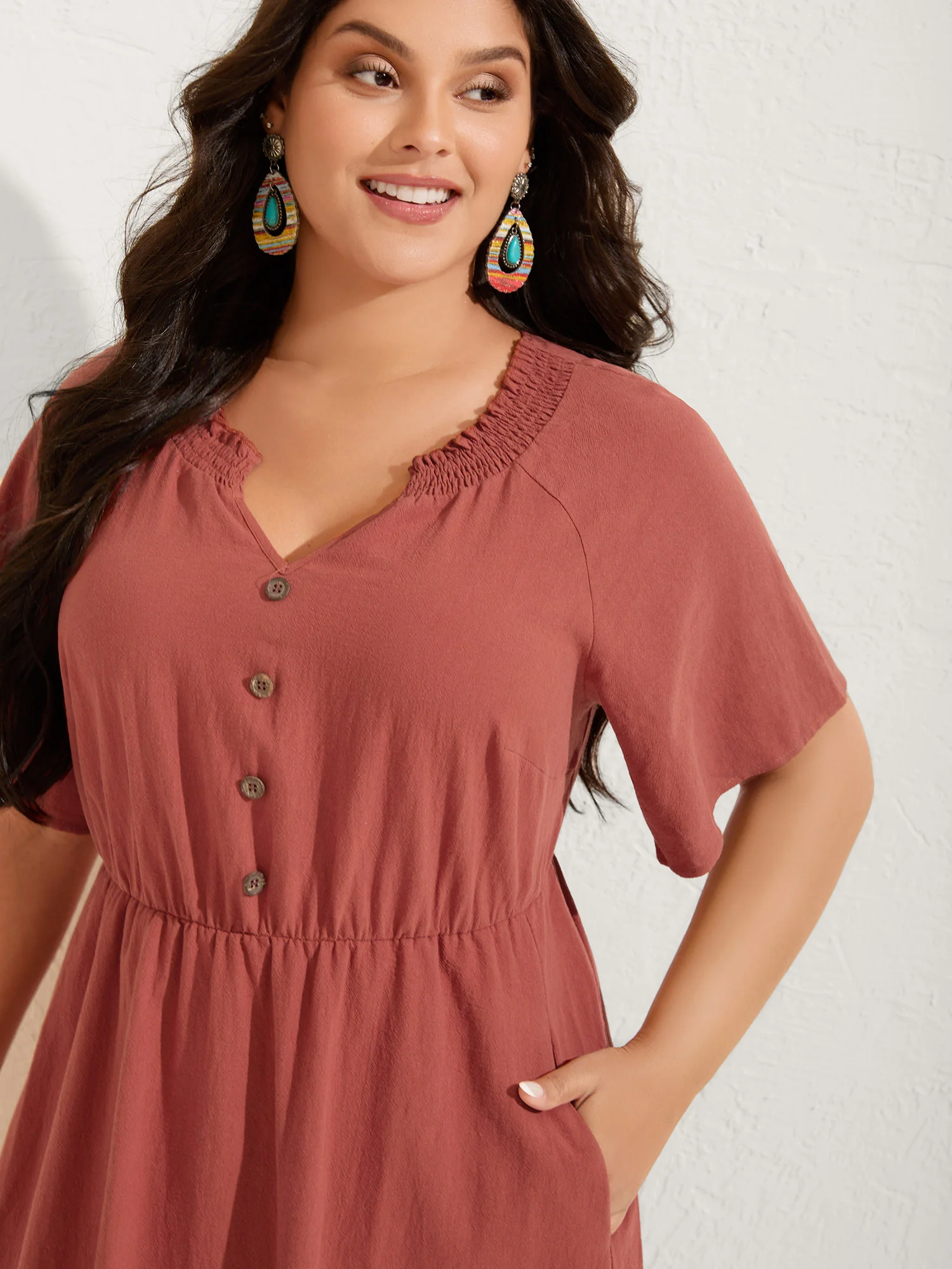 Pure Cotton Lace Trim Pockets Midi Dress - Image 2