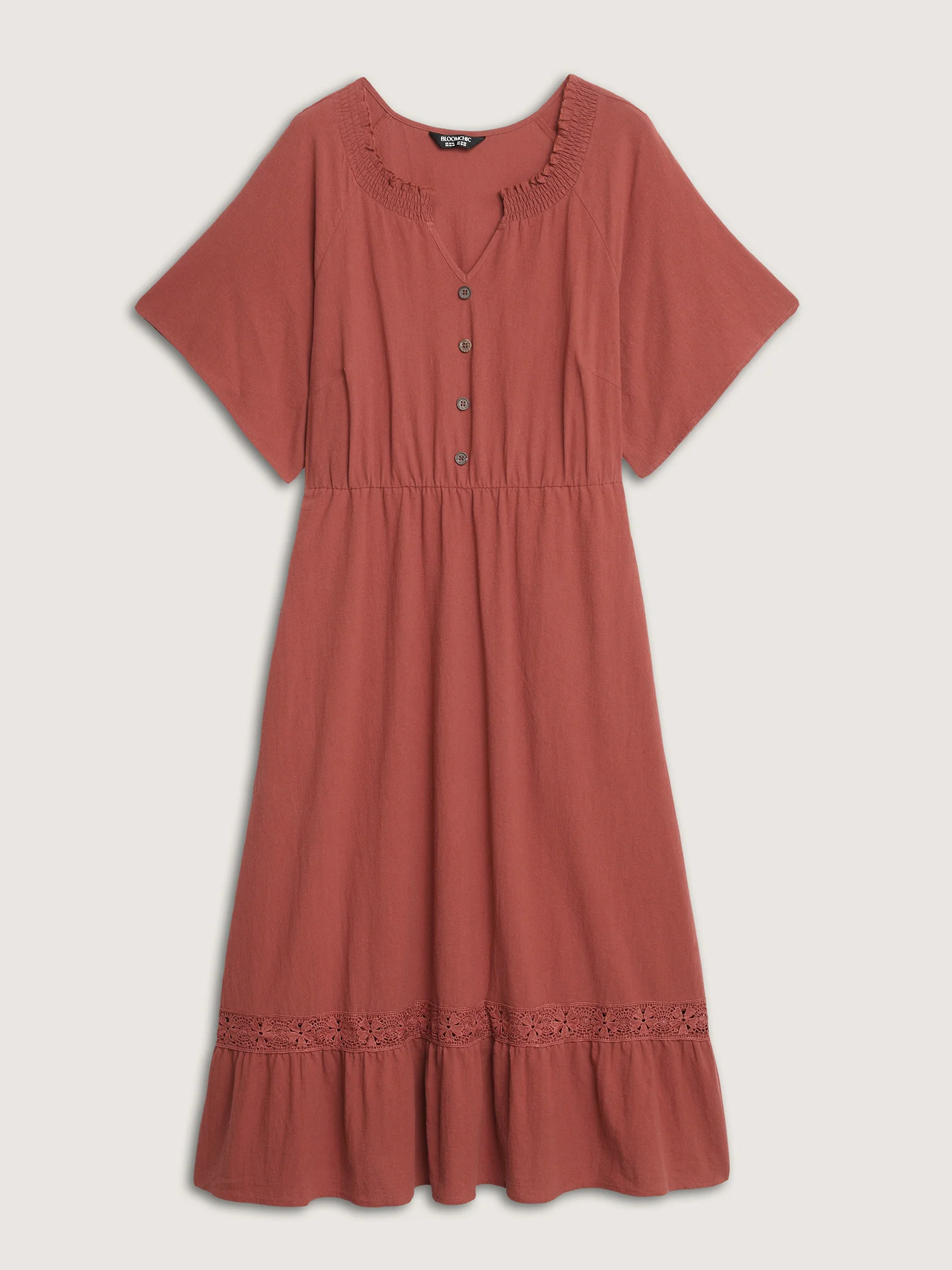 Pure Cotton Lace Trim Pockets Midi Dress - Image 7