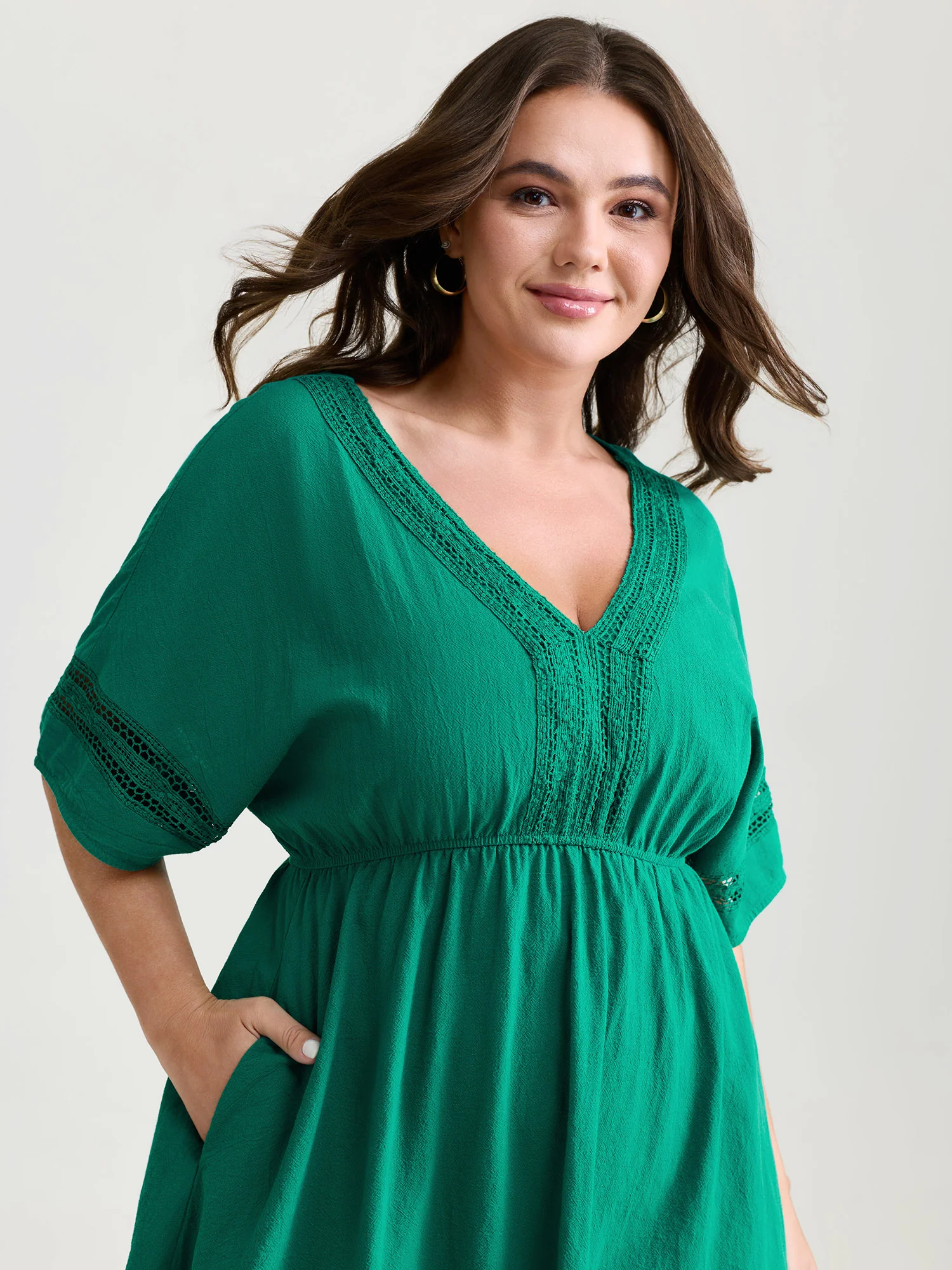 Pure Cotton Lace Trim V-Neck Mini Dress - Image 2