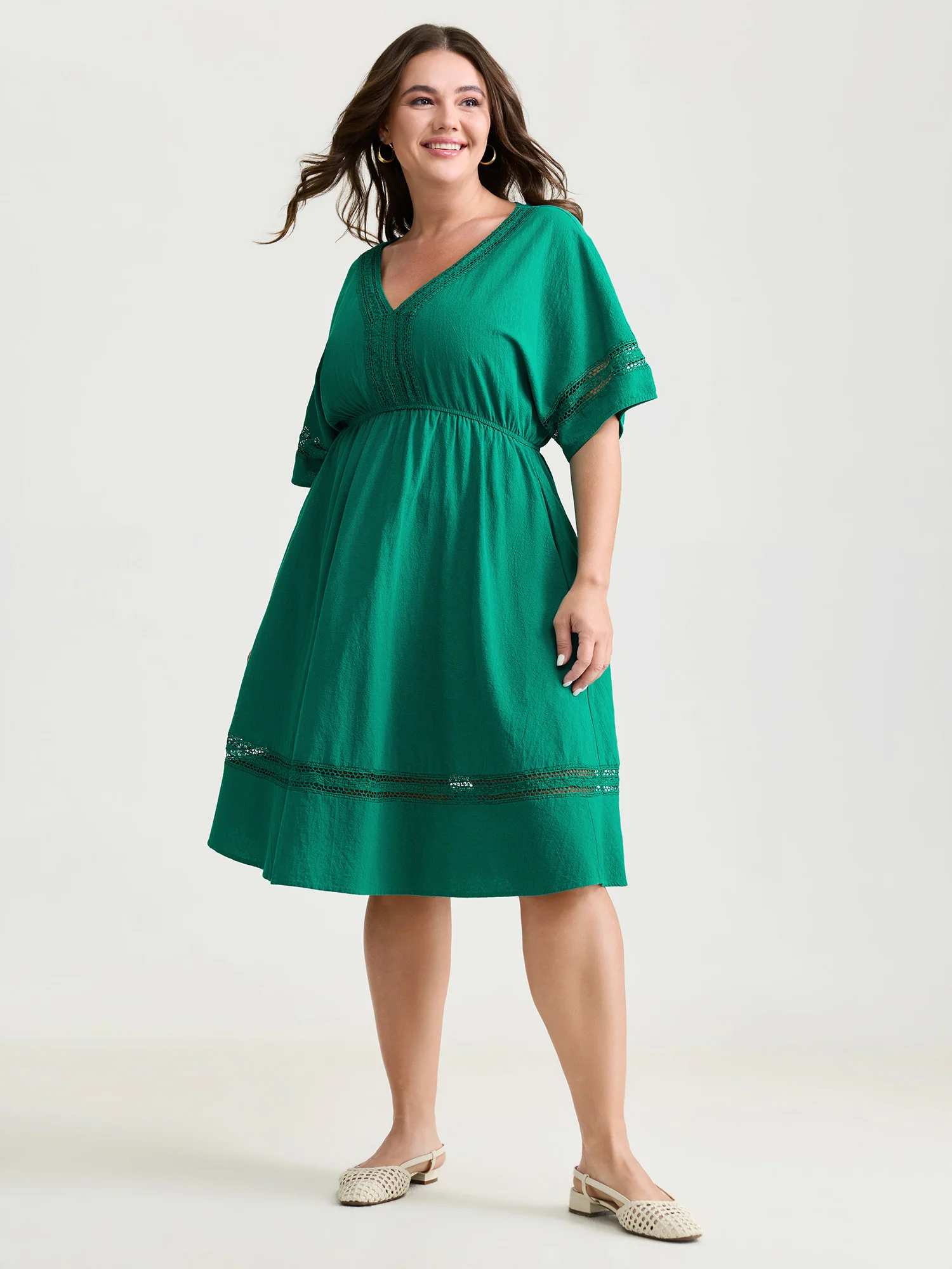 Pure Cotton Lace Trim V-Neck Mini Dress - Image 3