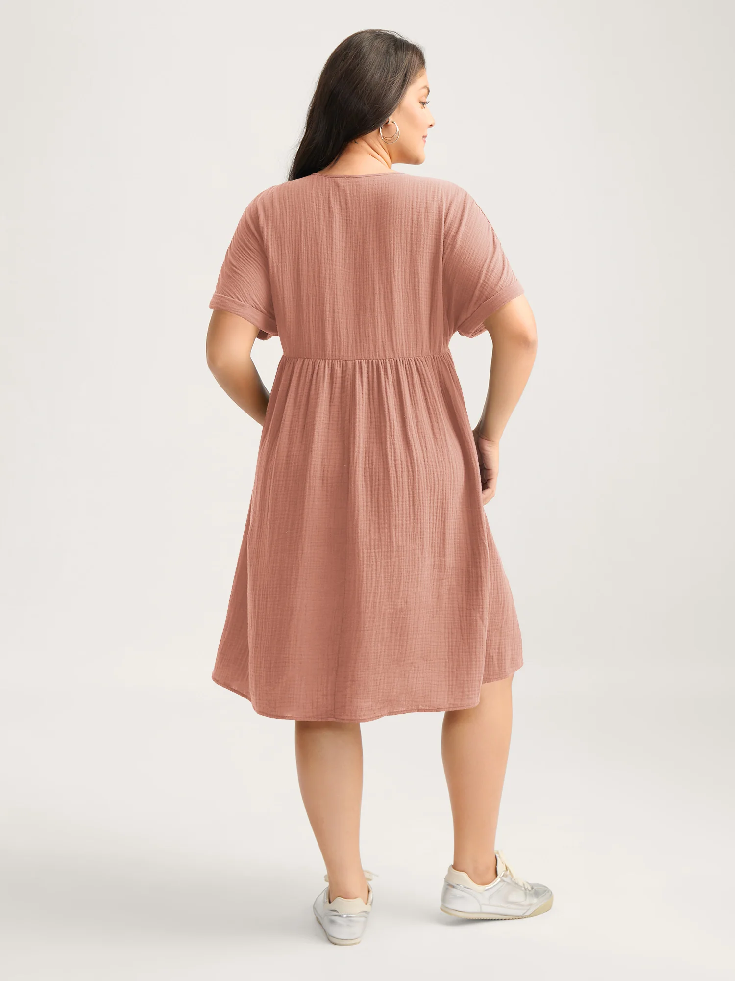 Pure Cotton Lace V-Neck Solid Mini Dress - Image 15