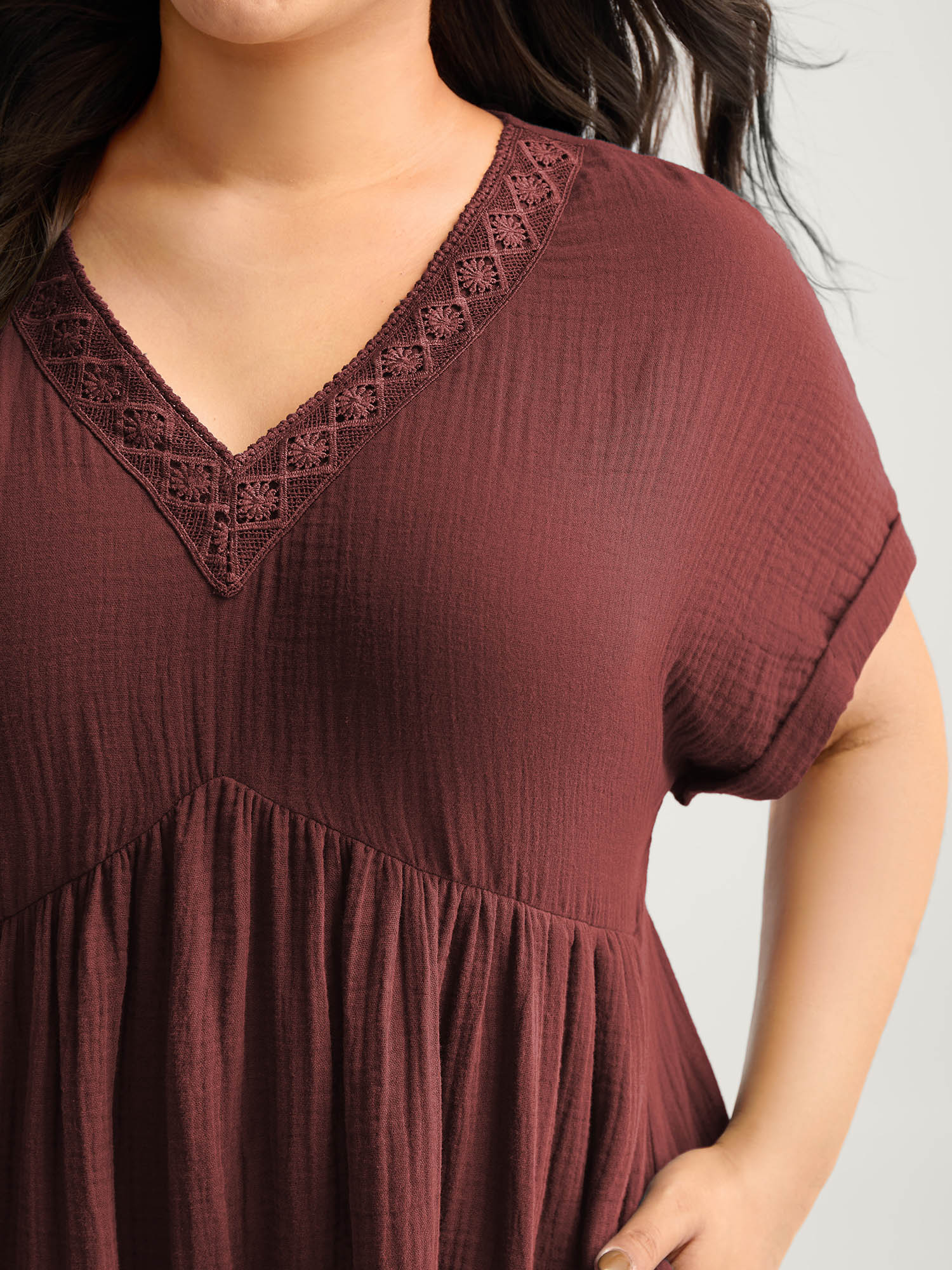 Pure Cotton Lace V-Neck Solid Mini Dress - Image 17