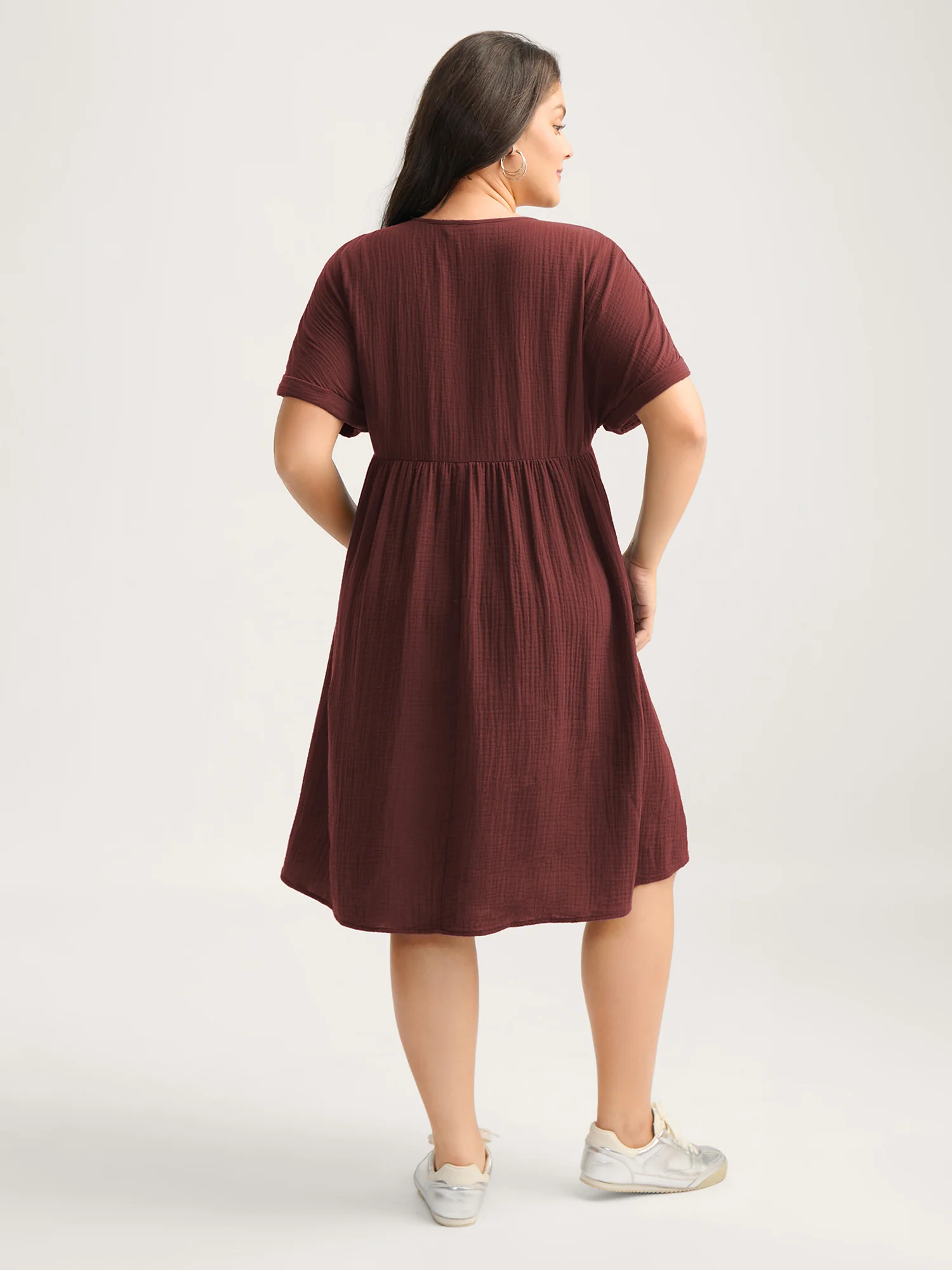 Pure Cotton Lace V-Neck Solid Mini Dress - Image 19