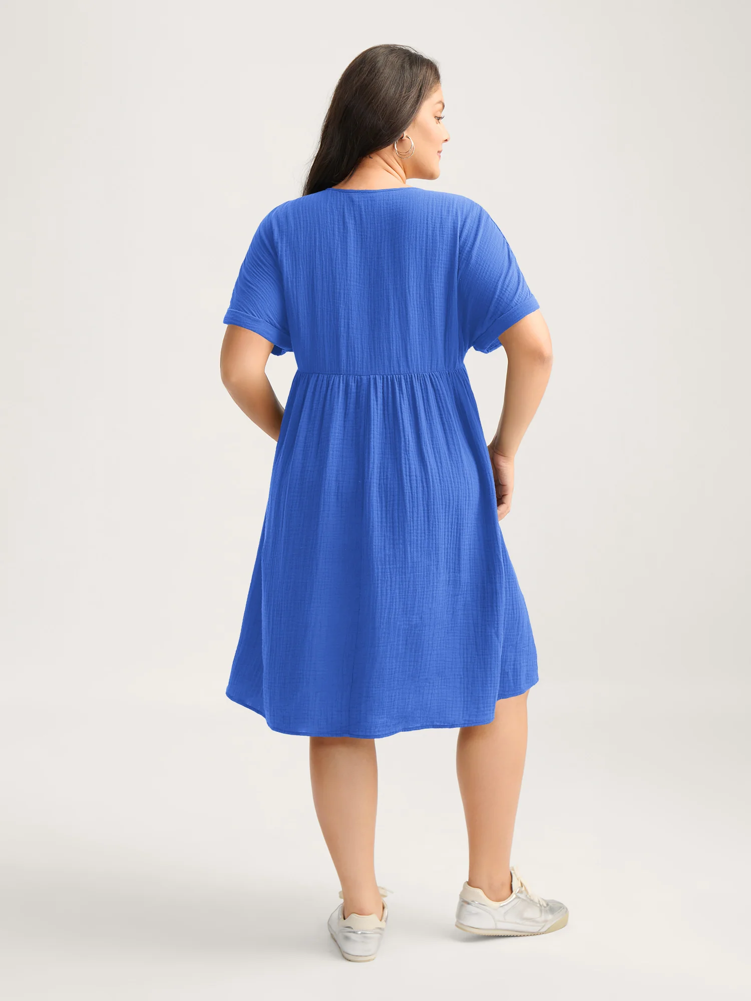 Pure Cotton Lace V-Neck Solid Mini Dress - Image 23