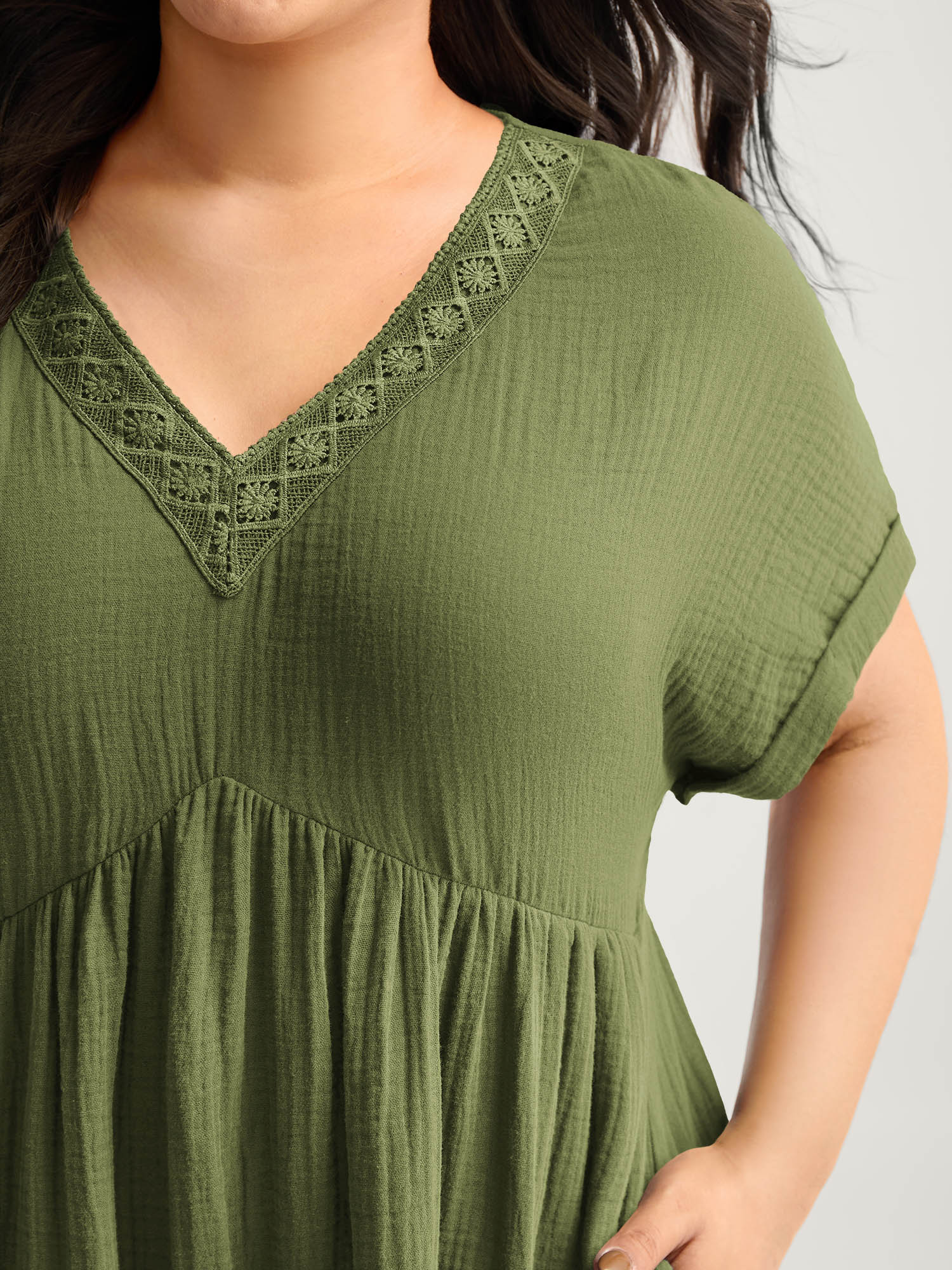 Pure Cotton Lace V-Neck Solid Mini Dress - Image 25