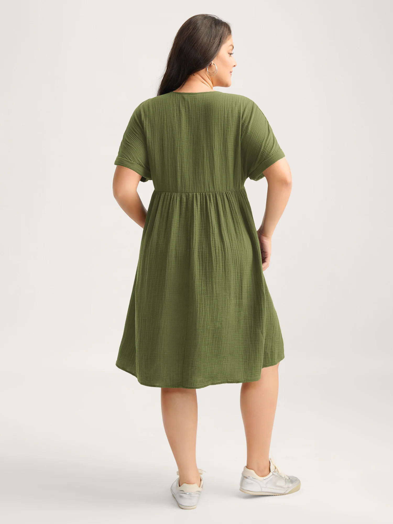 Pure Cotton Lace V-Neck Solid Mini Dress - Image 27