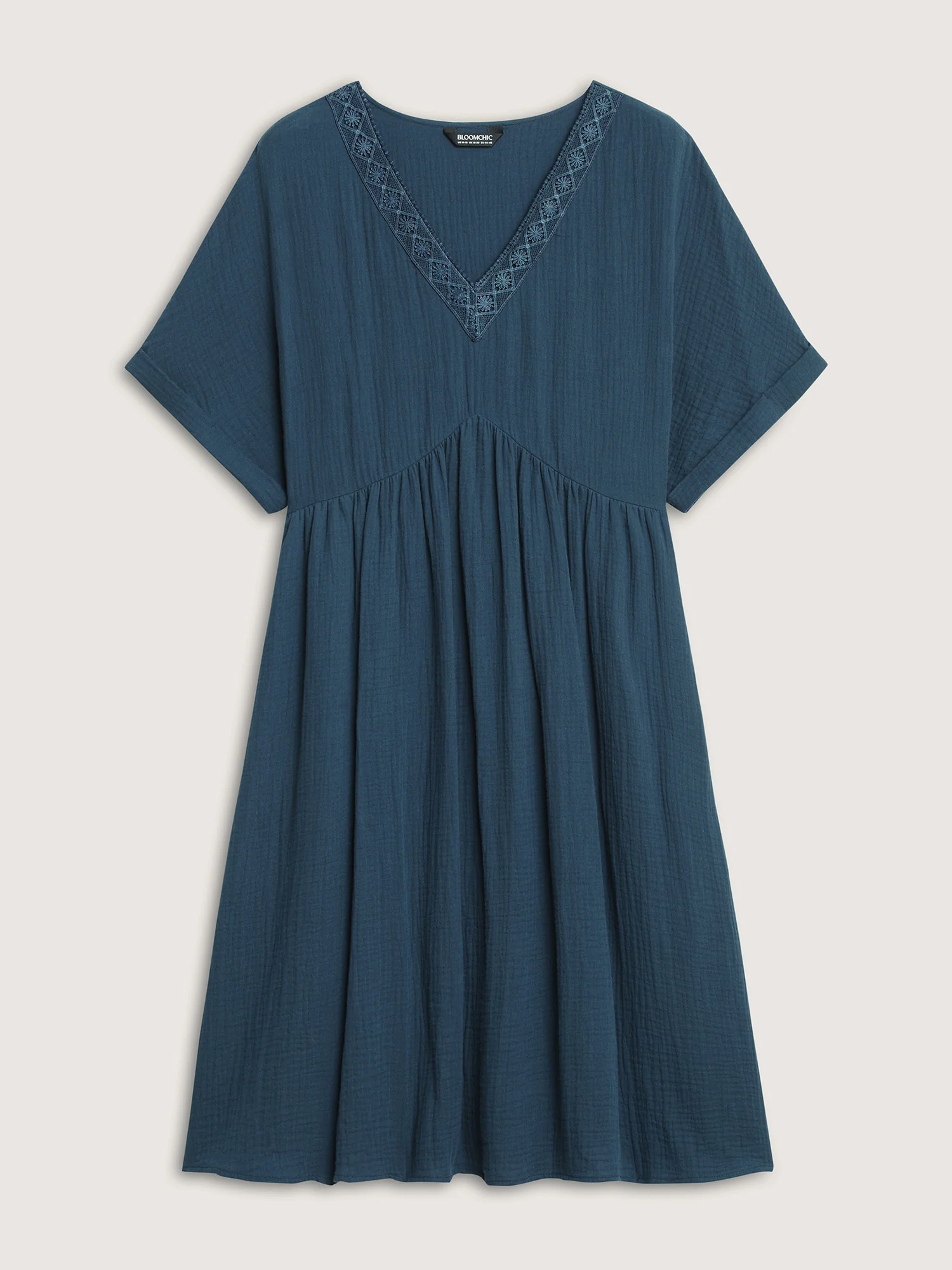 Pure Cotton Lace V-Neck Solid Mini Dress - Image 7