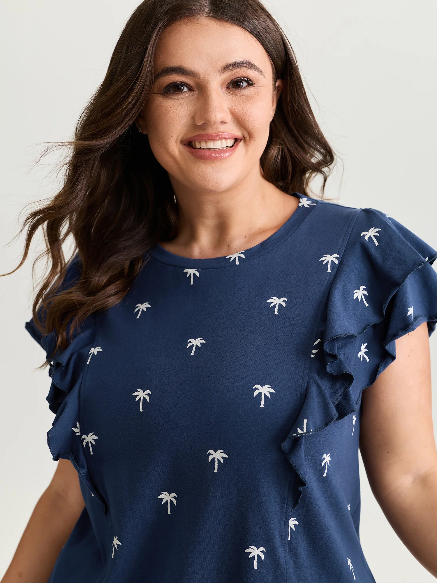 Pure Cotton Layered Flutter Sleeve Knit Top - Image 2