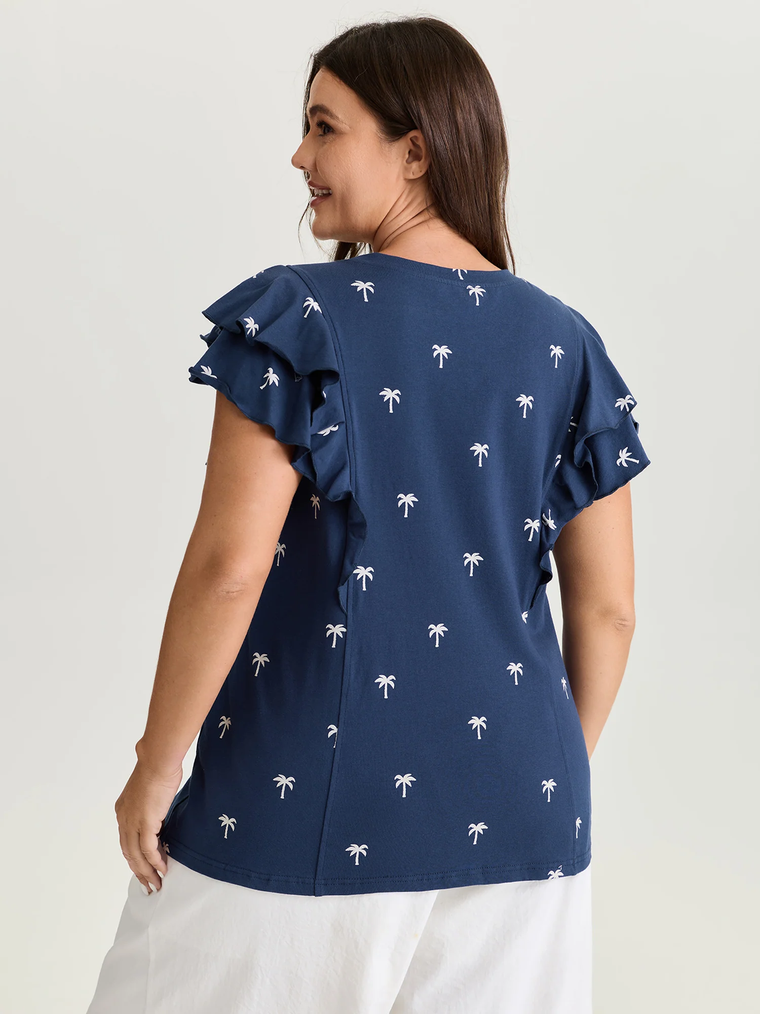 Pure Cotton Layered Flutter Sleeve Knit Top - Image 4