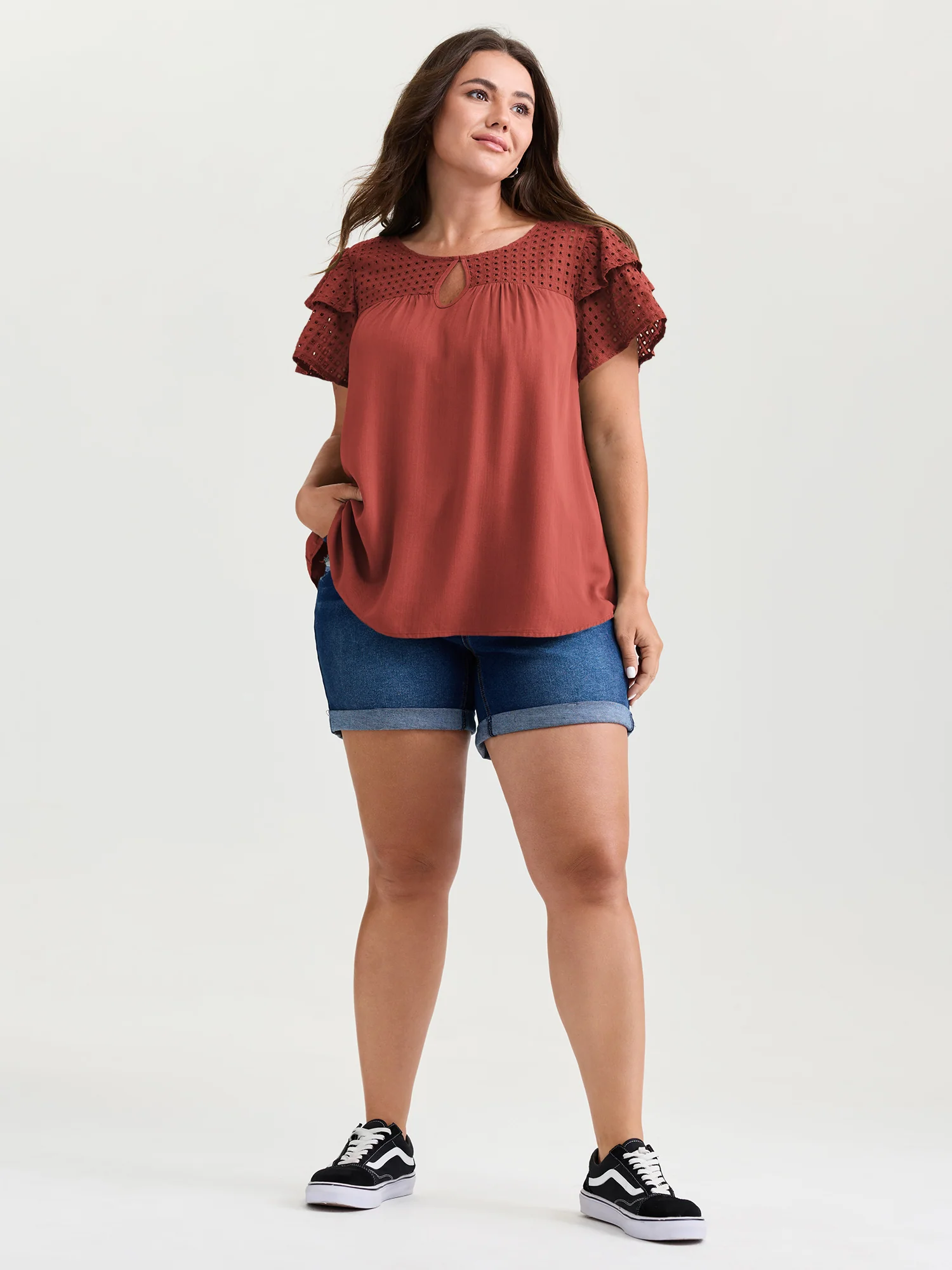 Pure Cotton Layered Sleeve Flowy Blouse - Image 10