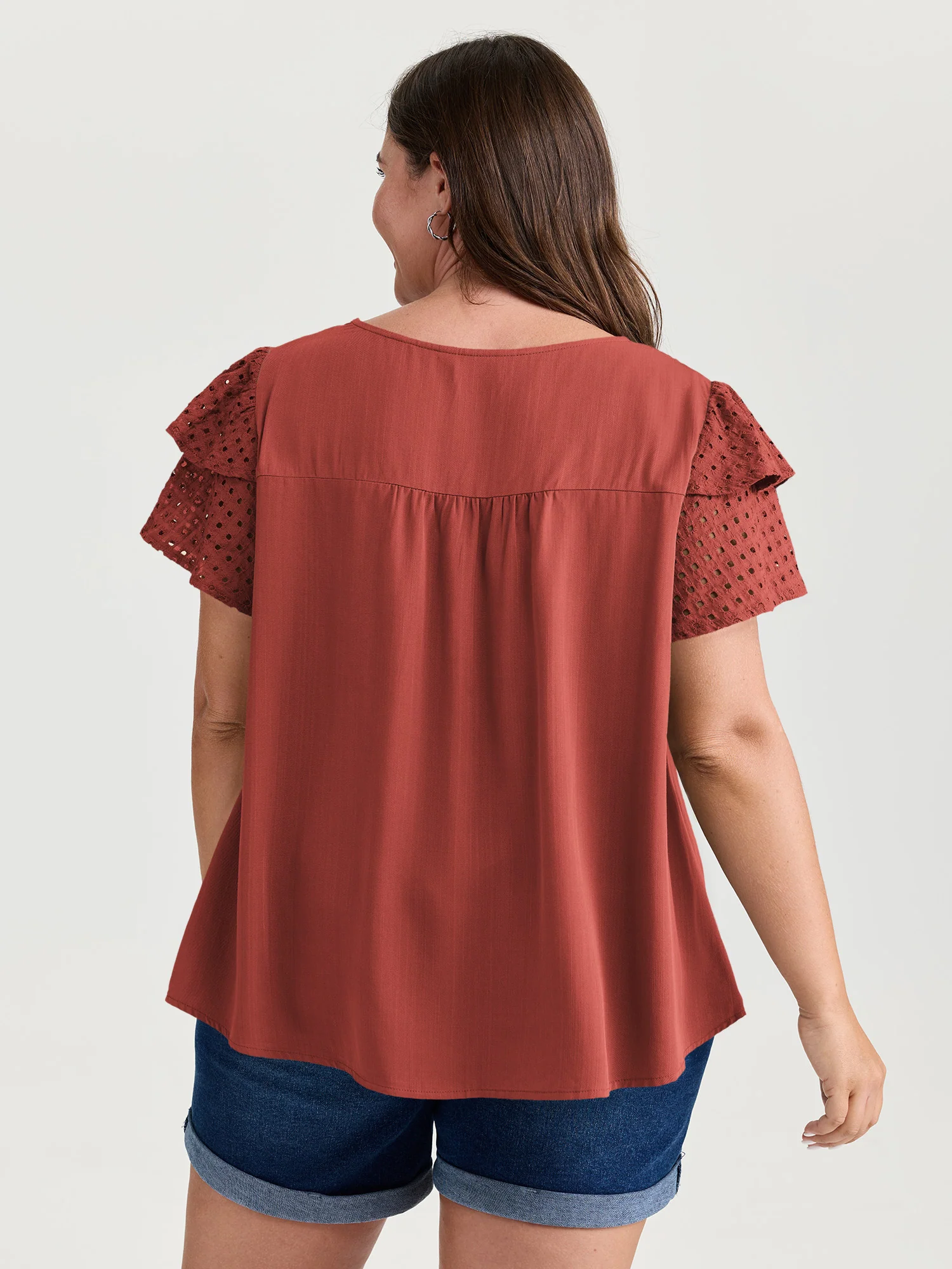Pure Cotton Layered Sleeve Flowy Blouse - Image 11