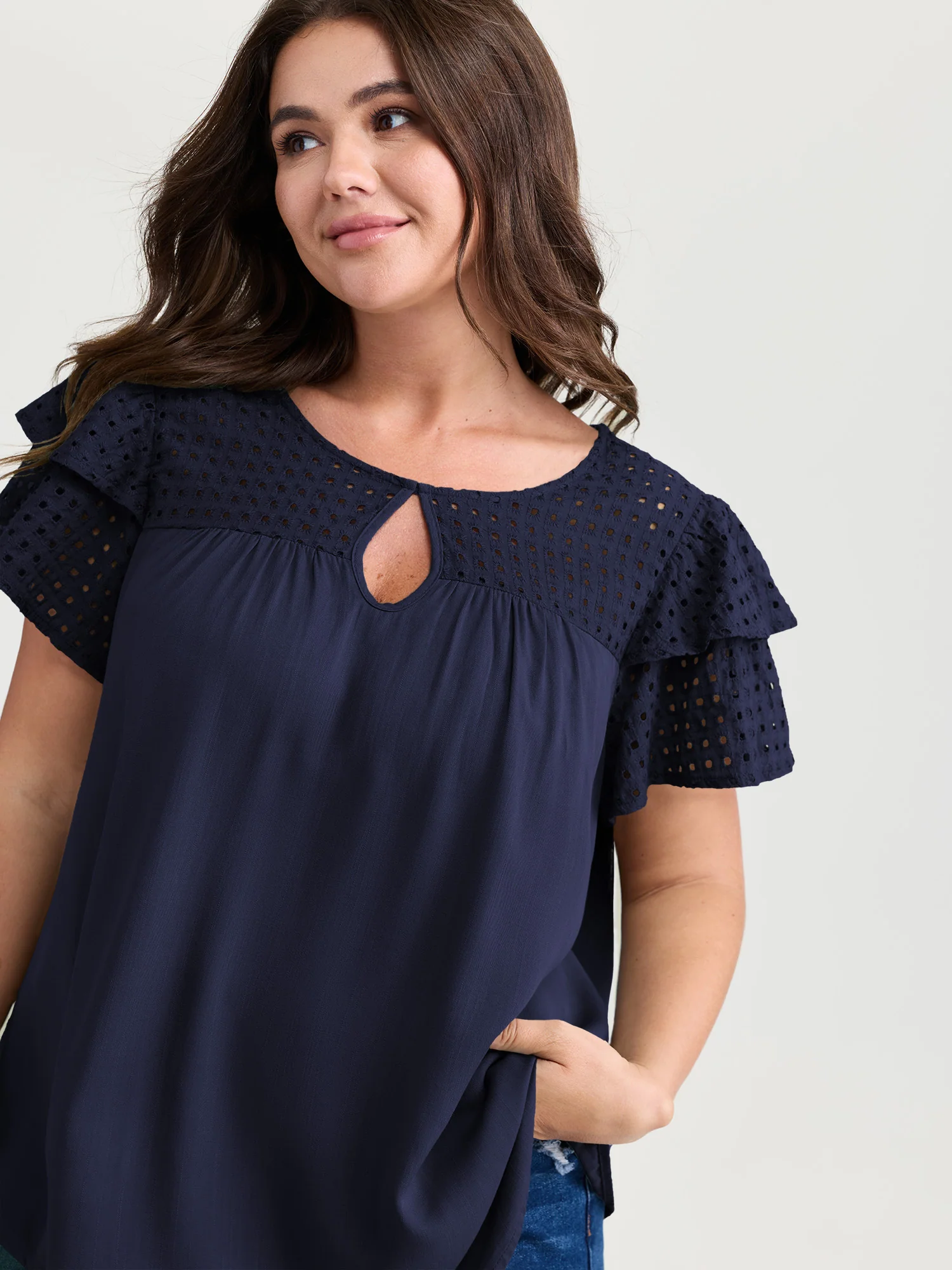 Pure Cotton Layered Sleeve Flowy Blouse - Image 12