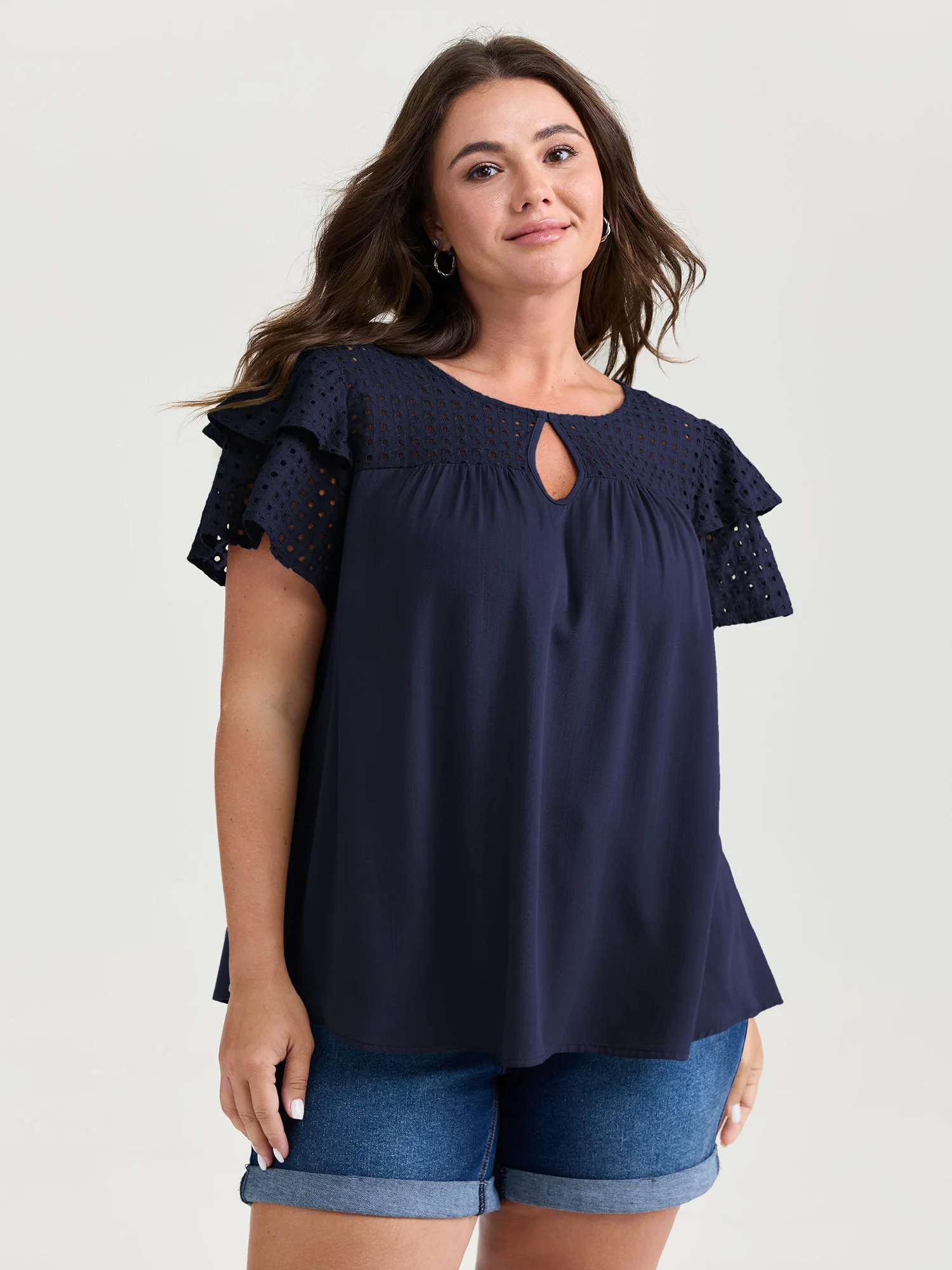 Pure Cotton Layered Sleeve Flowy Blouse - Image 13