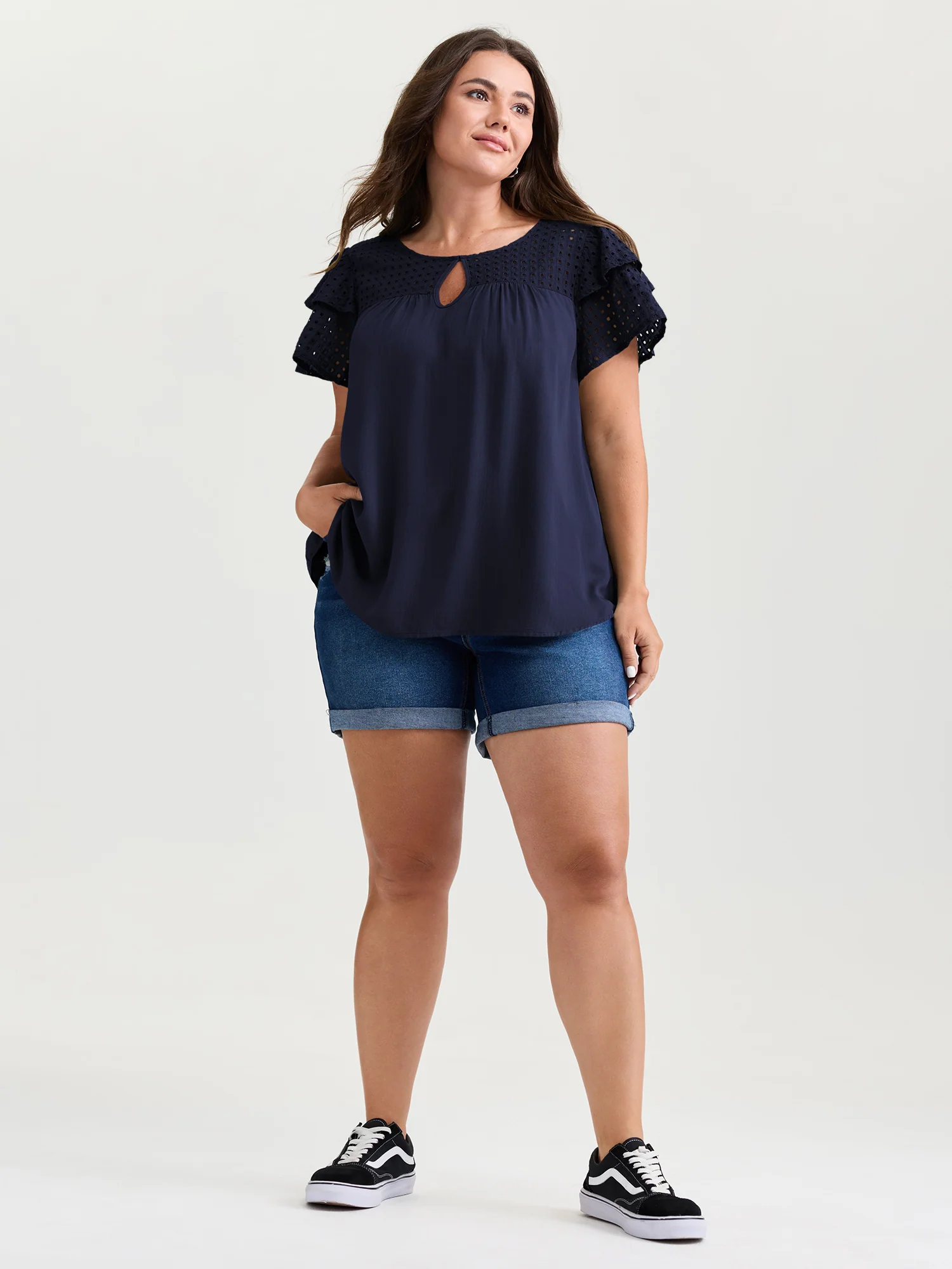 Pure Cotton Layered Sleeve Flowy Blouse - Image 14