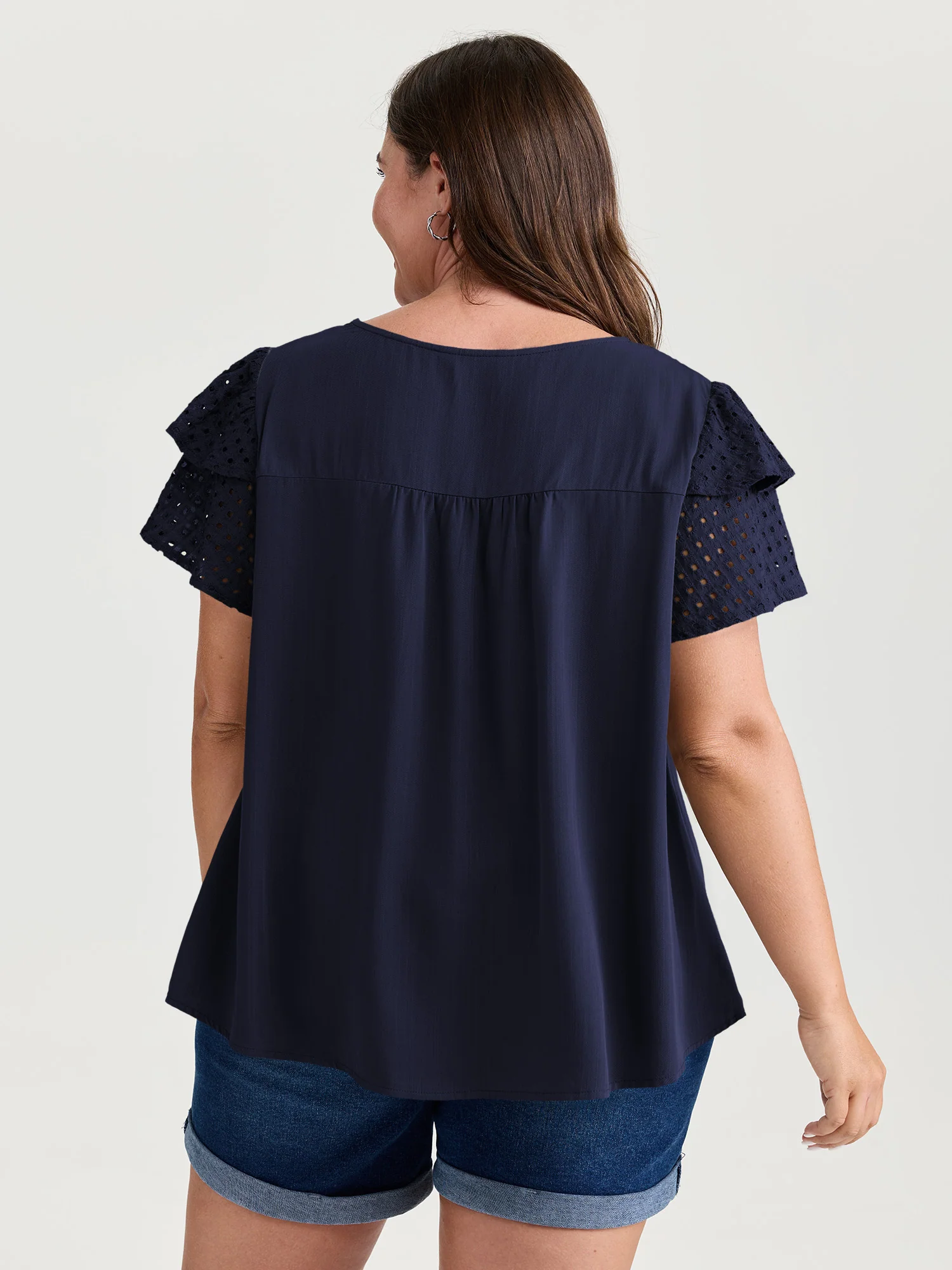 Pure Cotton Layered Sleeve Flowy Blouse - Image 15