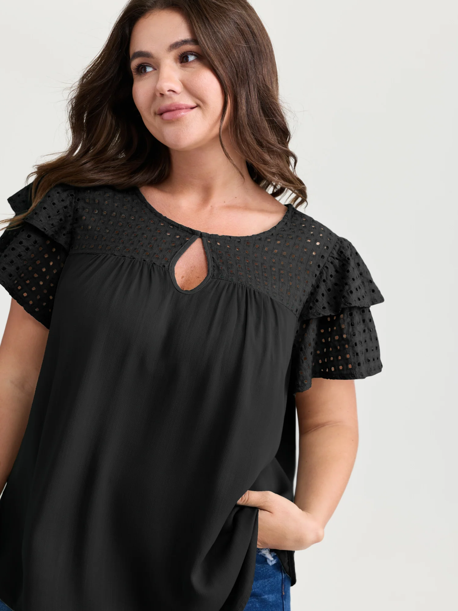 Pure Cotton Layered Sleeve Flowy Blouse - Image 16