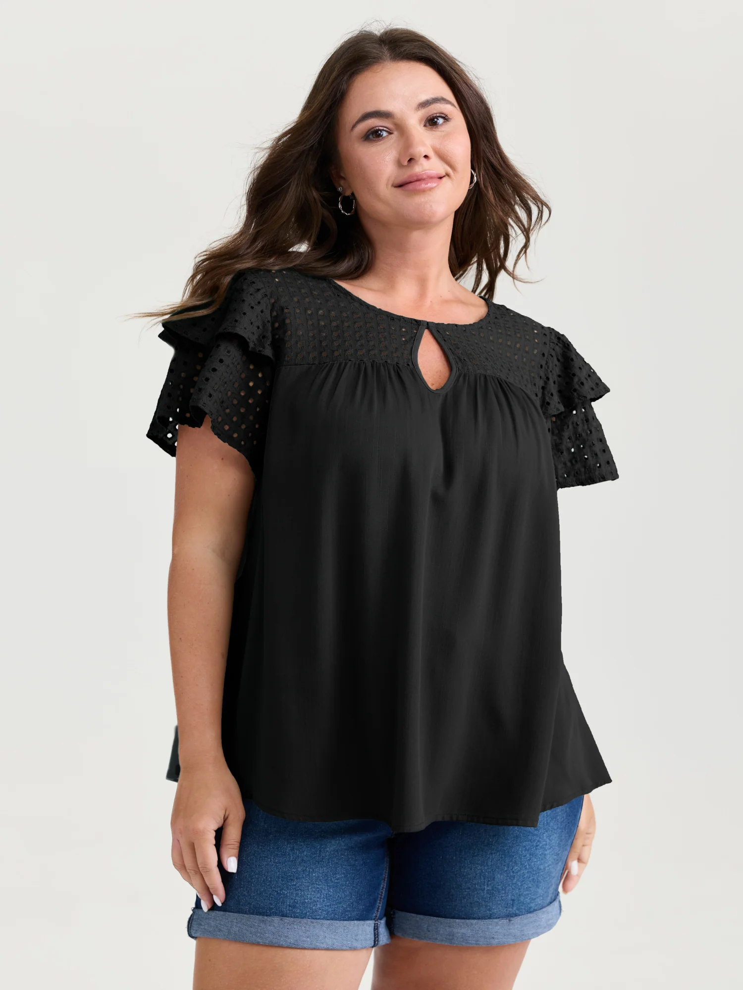 Pure Cotton Layered Sleeve Flowy Blouse - Image 17