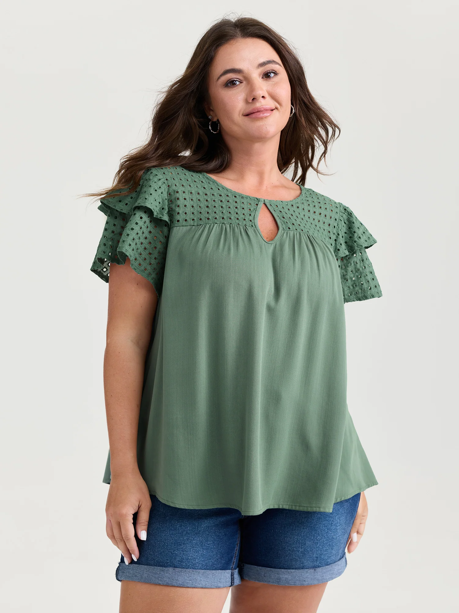 Pure Cotton Layered Sleeve Flowy Blouse - Image 2