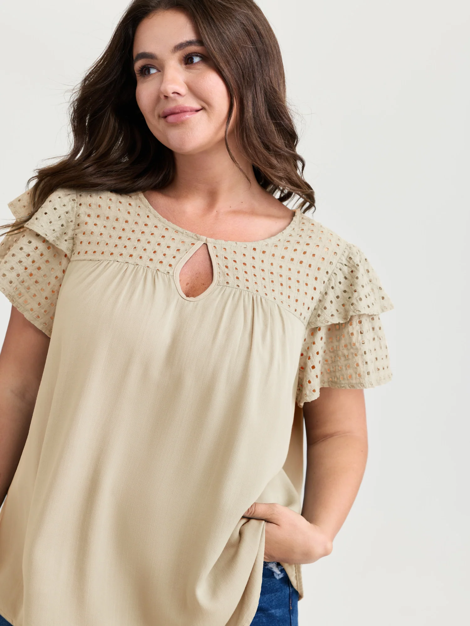 Pure Cotton Layered Sleeve Flowy Blouse - Image 20