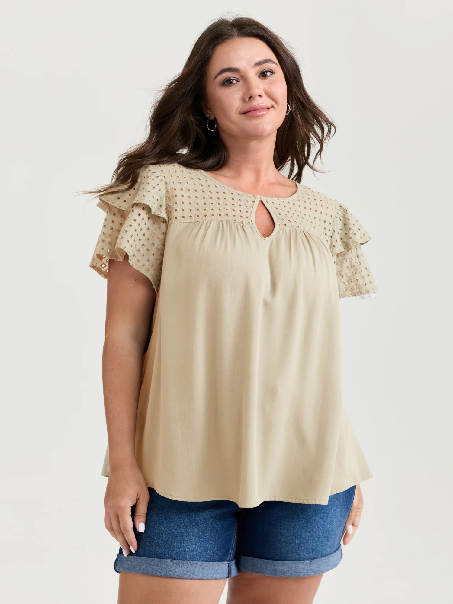 Pure Cotton Layered Sleeve Flowy Blouse - Image 21