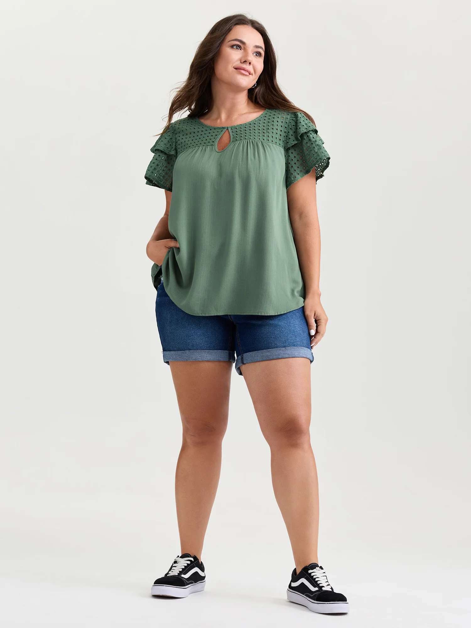 Pure Cotton Layered Sleeve Flowy Blouse - Image 3