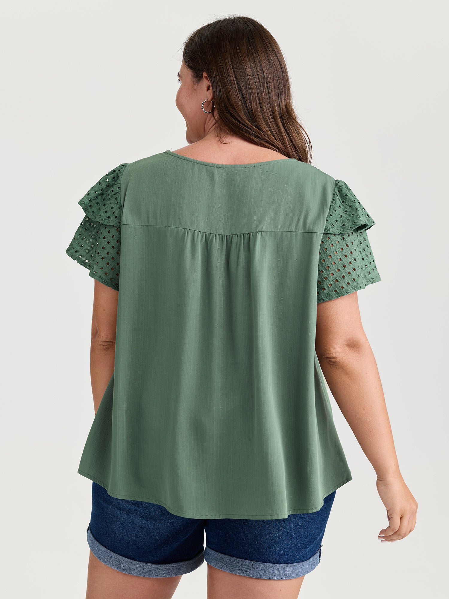 Pure Cotton Layered Sleeve Flowy Blouse - Image 4