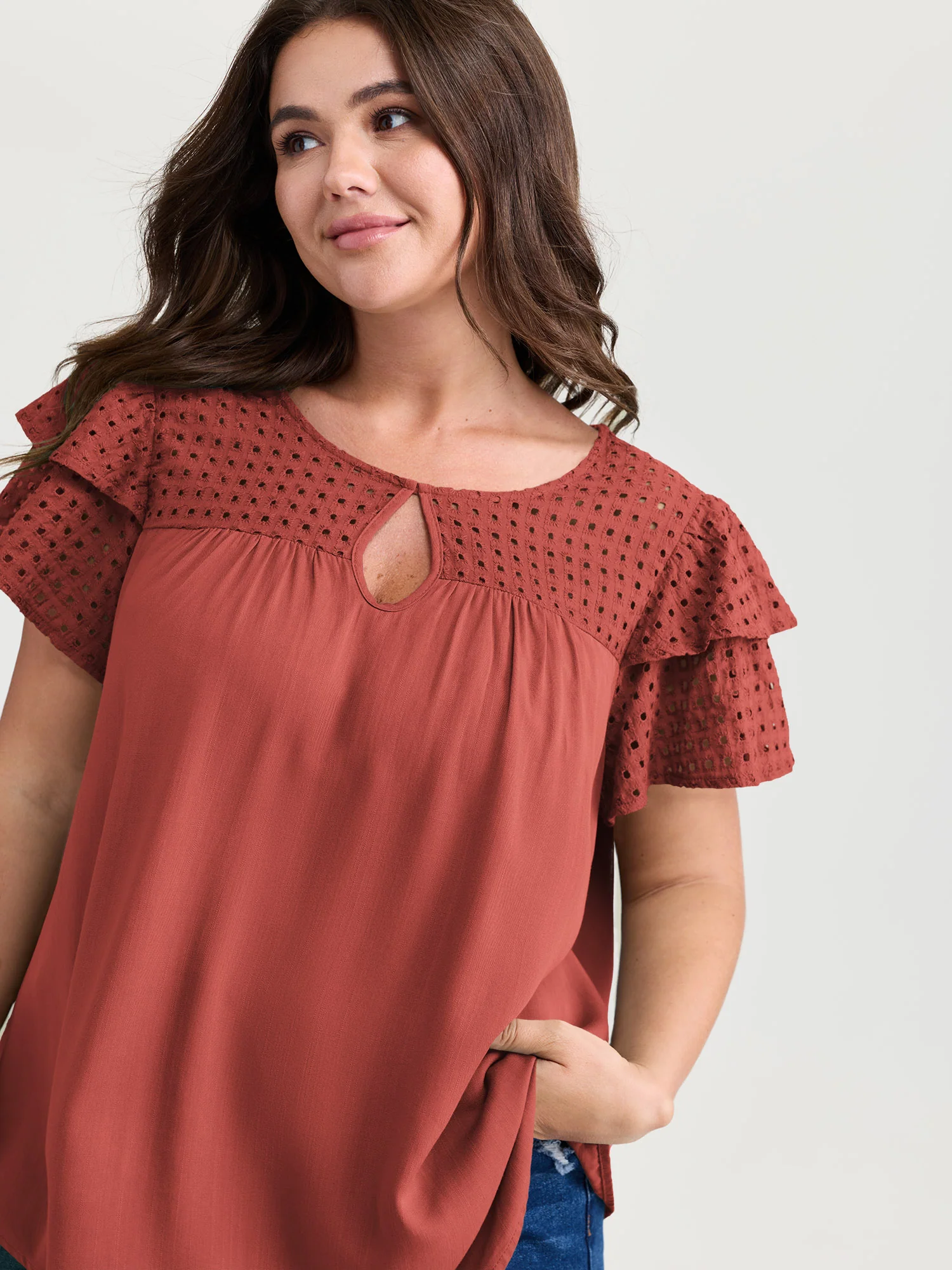 Pure Cotton Layered Sleeve Flowy Blouse - Image 8