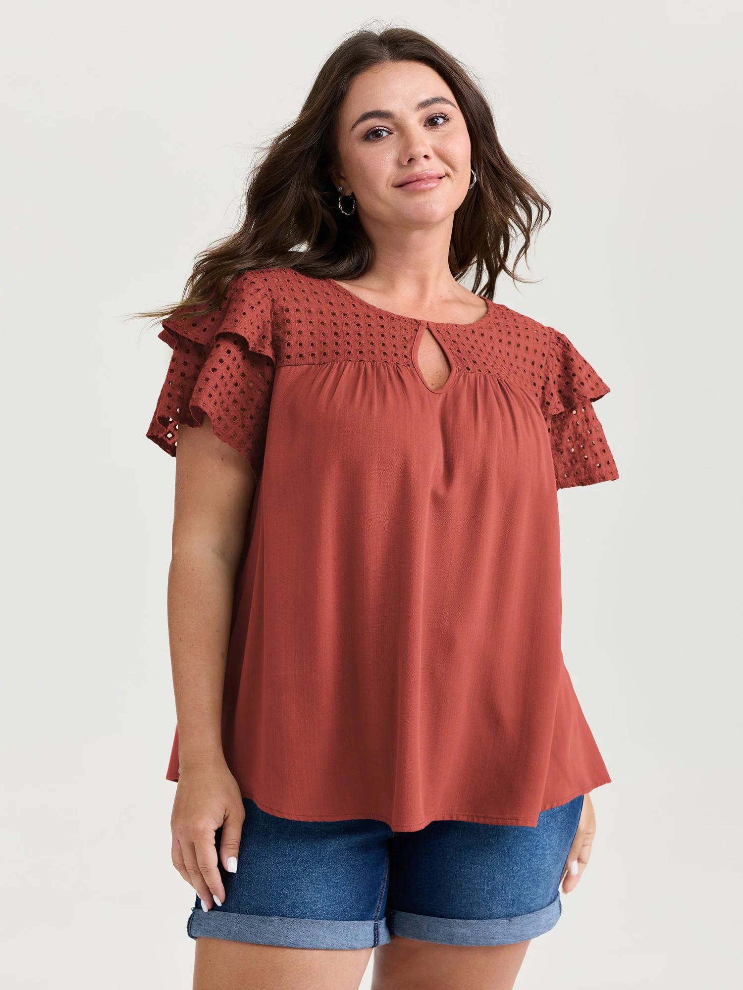 Pure Cotton Layered Sleeve Flowy Blouse - Image 9