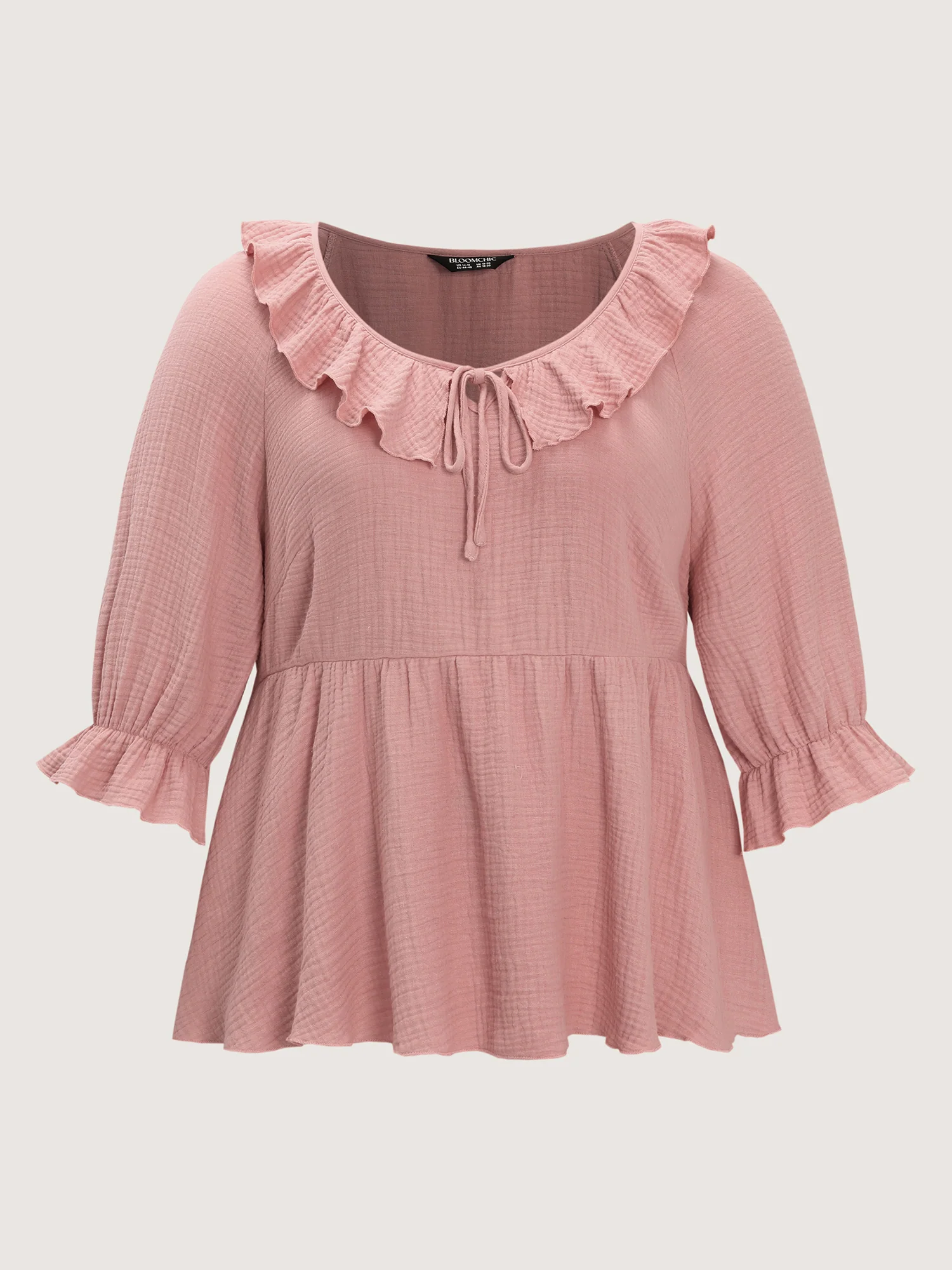 Pure Cotton Lotus Leaf Neckline Plain Blouse - Image 7