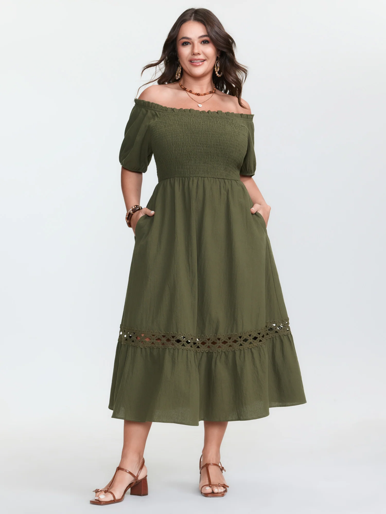 Pure Cotton Off-Shoulder Midi Dress