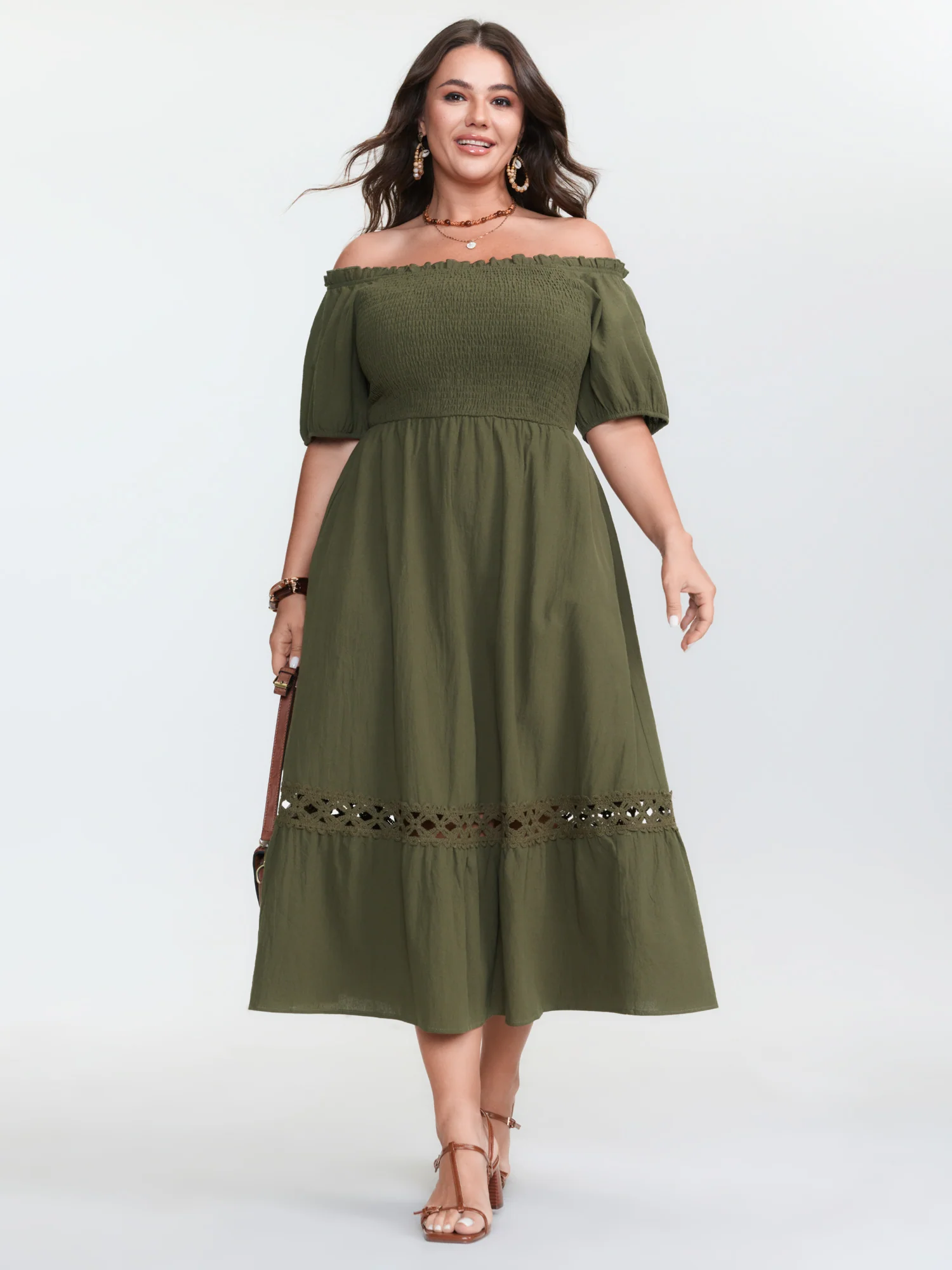 Pure Cotton Off-Shoulder Midi Dress - Image 3