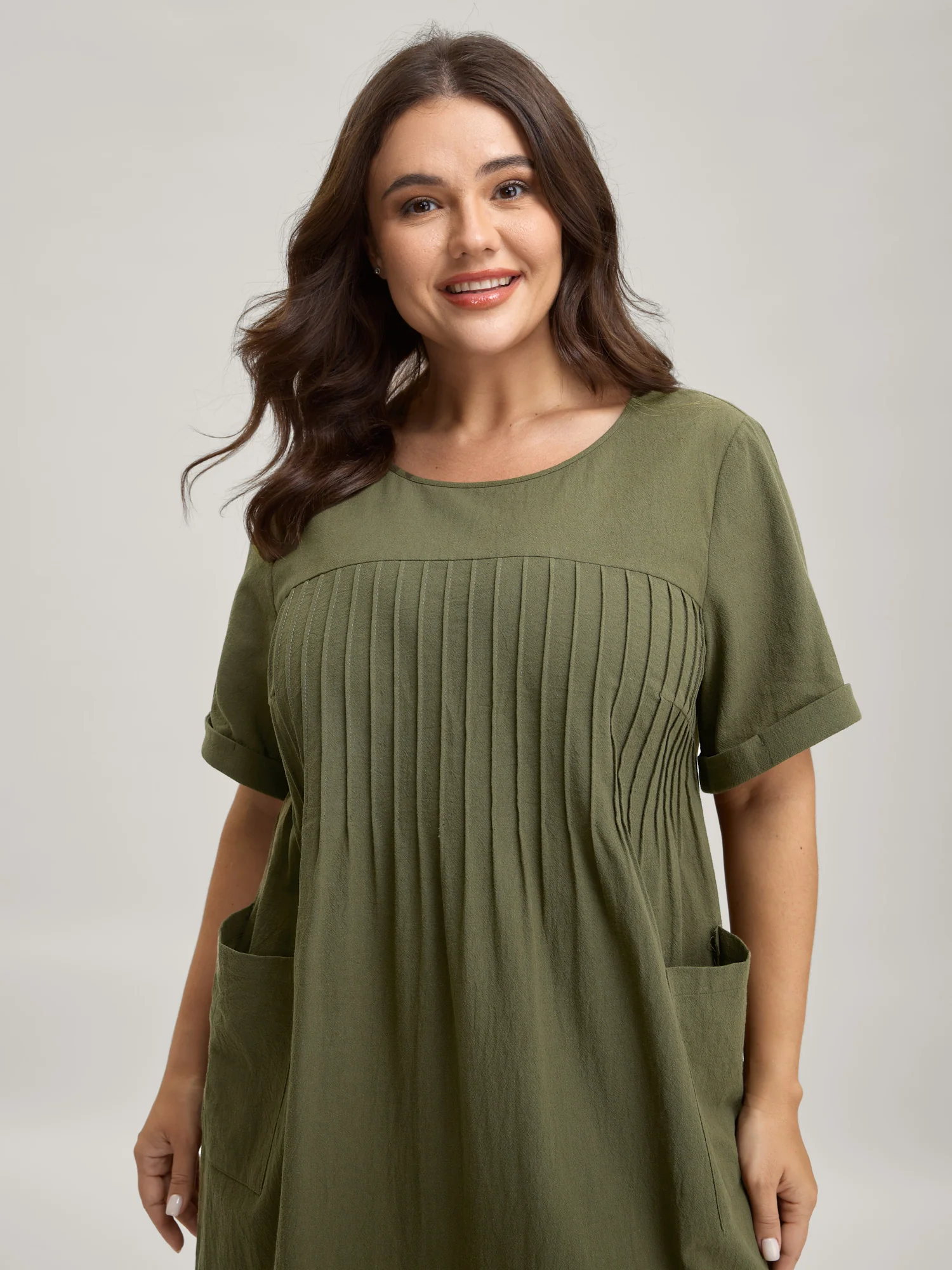 Pure Cotton Pin-Tuck Pleats Midi Dress - Image 2